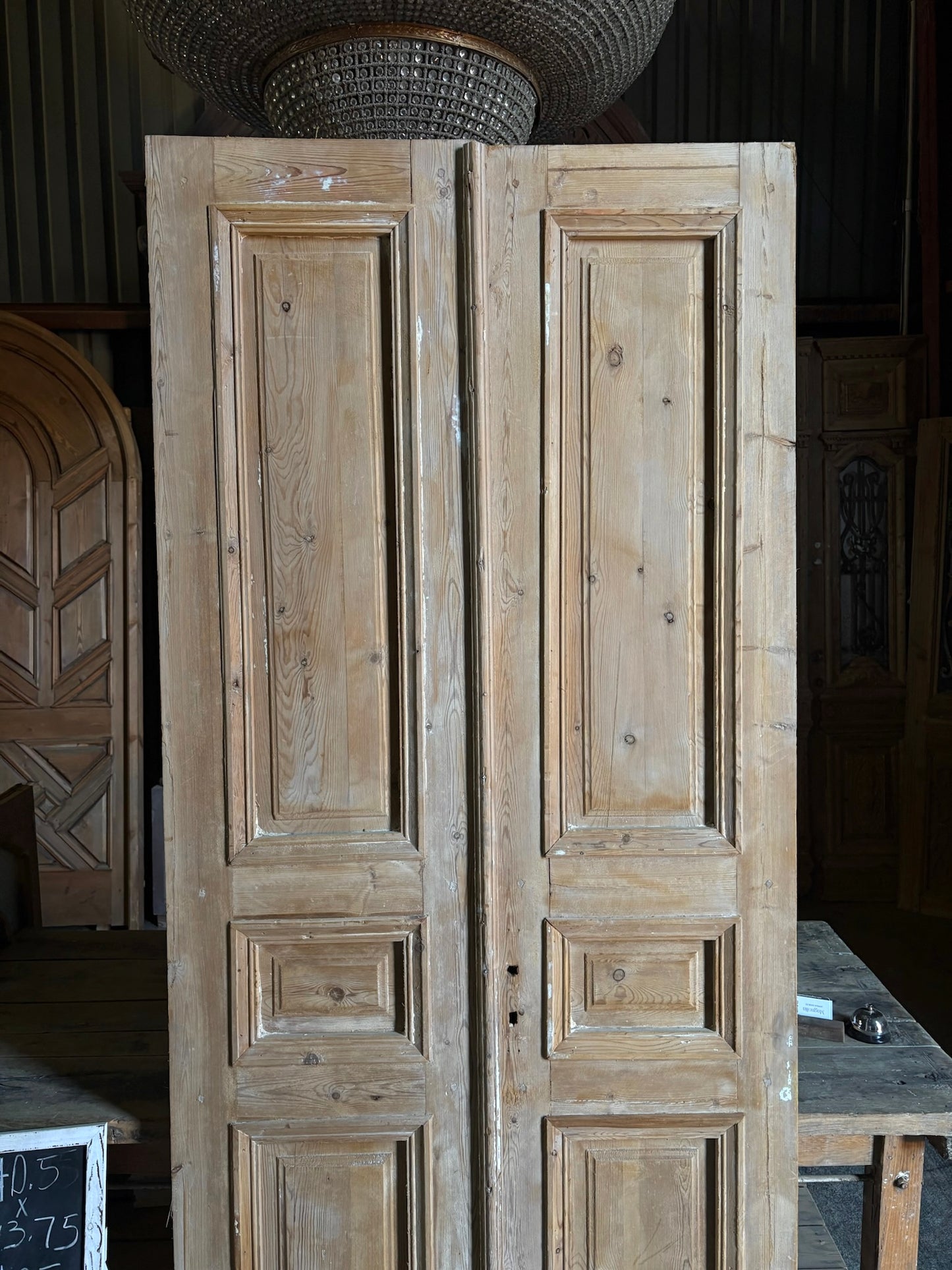 Raised Molding 3 Panel Antique Solid French Doors - 40.5x93.75 - L105