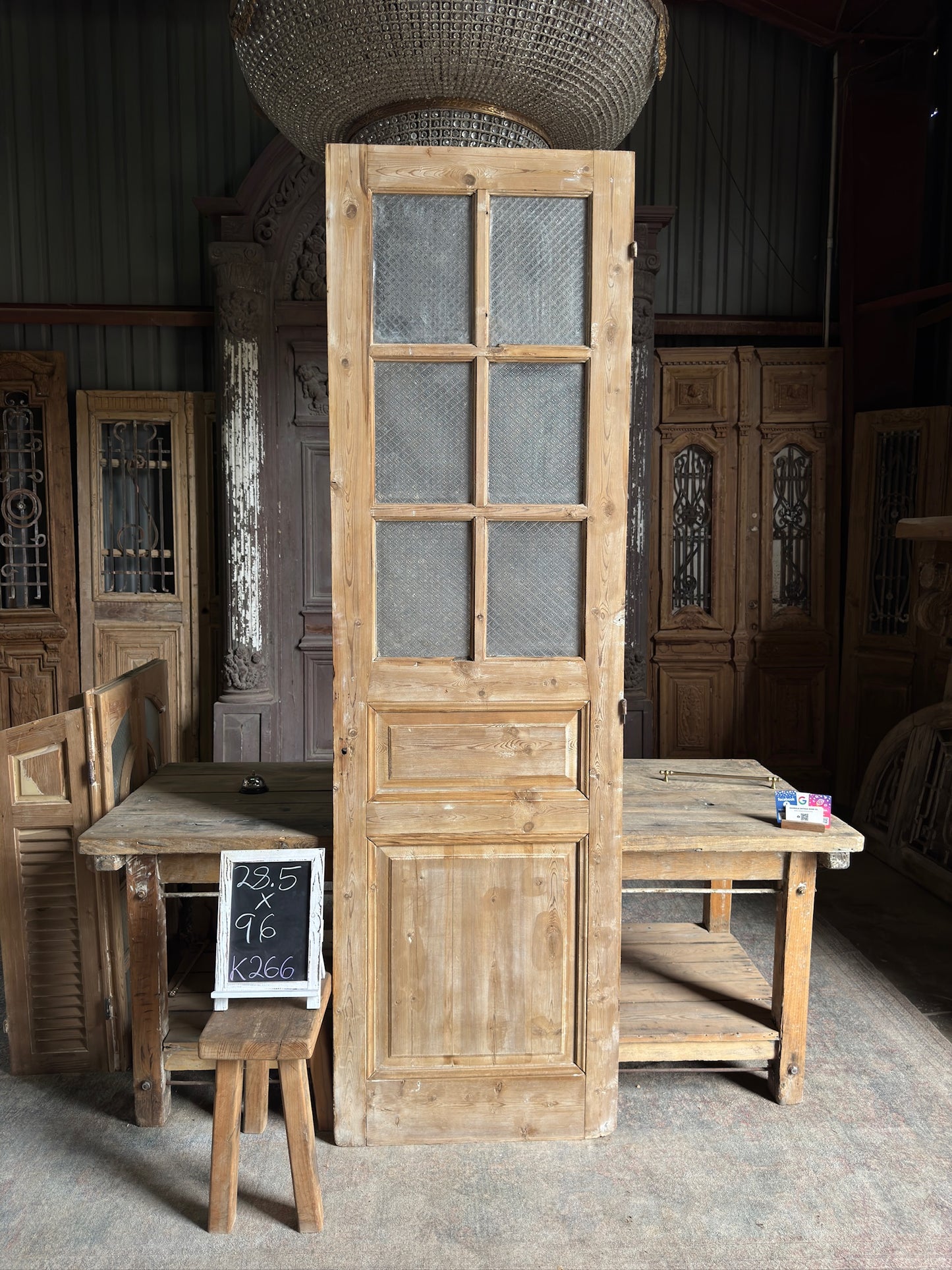 19th Century Antique Glass Single Door - 28.5x96 K266