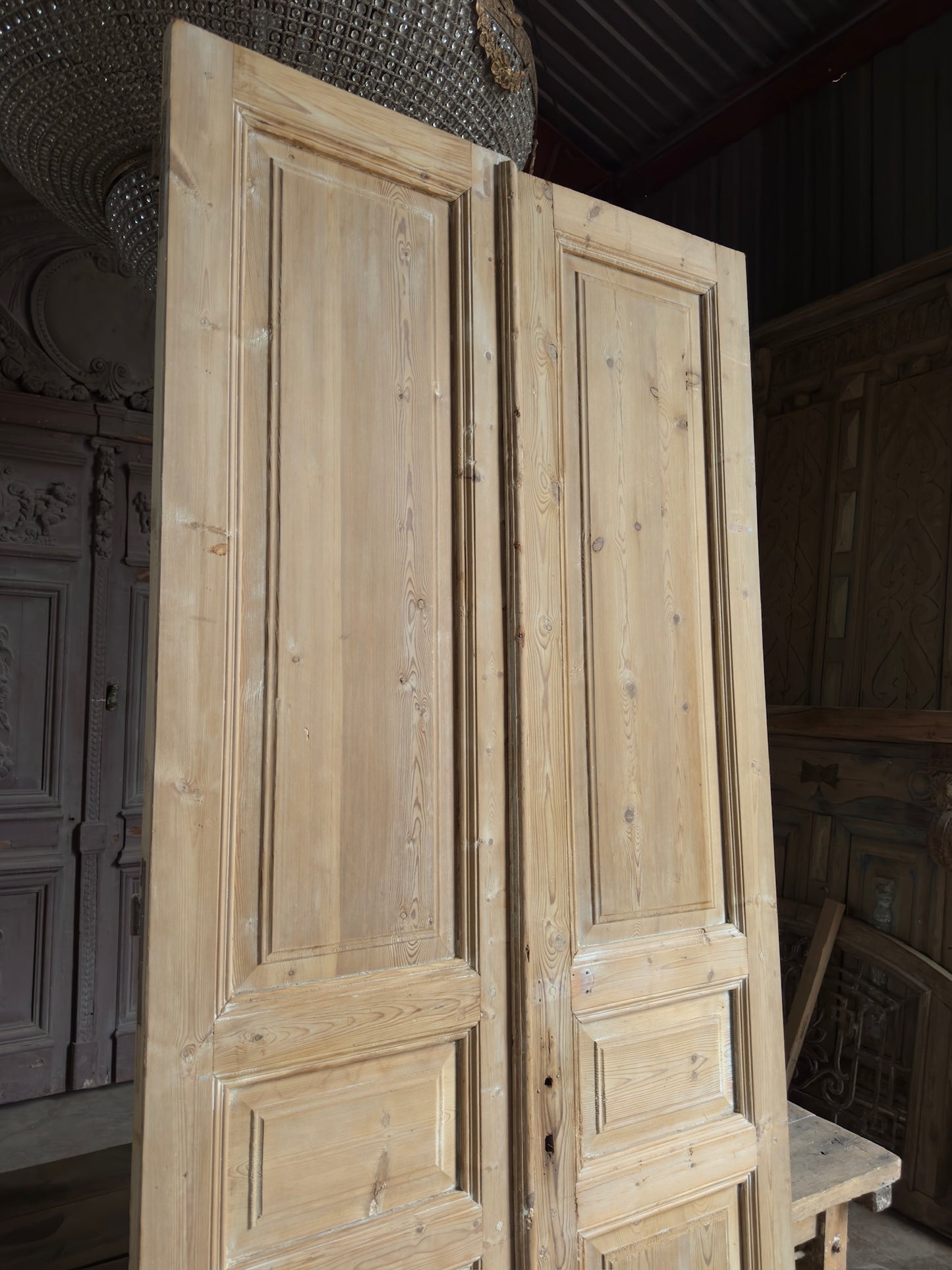 3 Panel Antique Solid French Doors - 43.75x101.5 K143