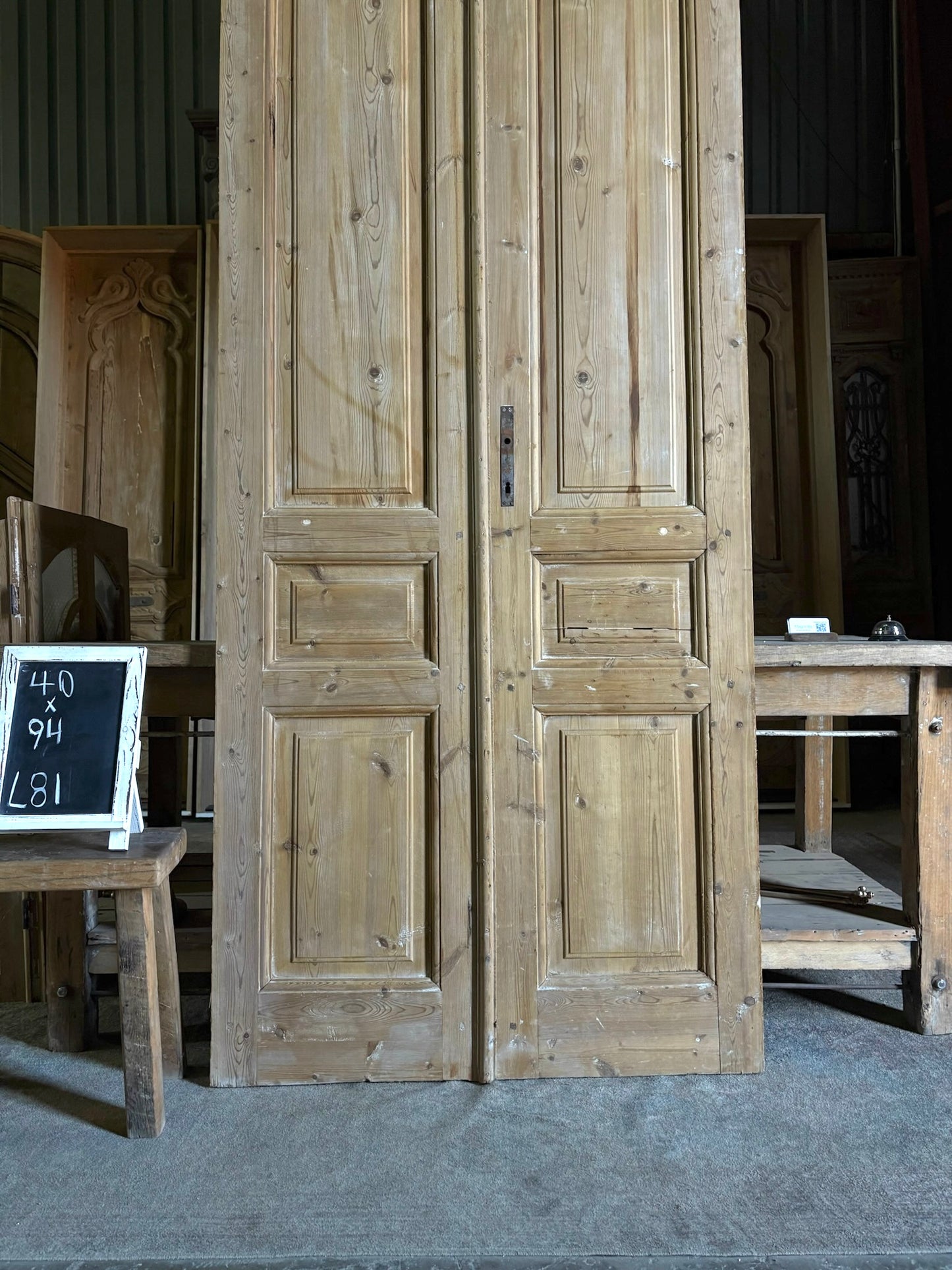 3 Panel Antique Solid French Doors - 40x94 - L81