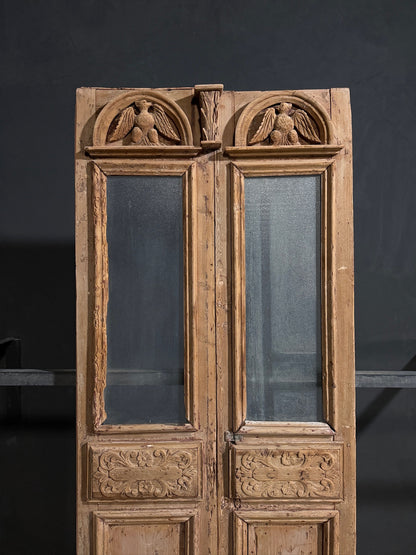 Antique Carved 1 Lite French Doors - 39.25x100.5 - N700