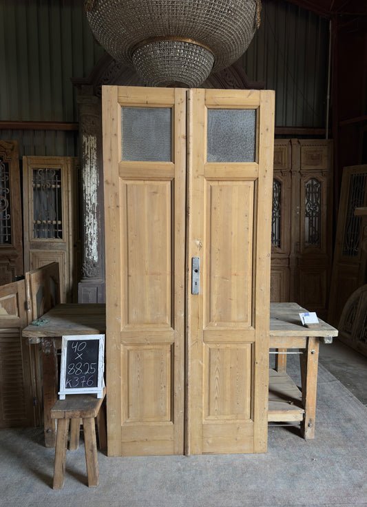 3 Panel Antique Glass Top French Doors - 40x88.25 K376