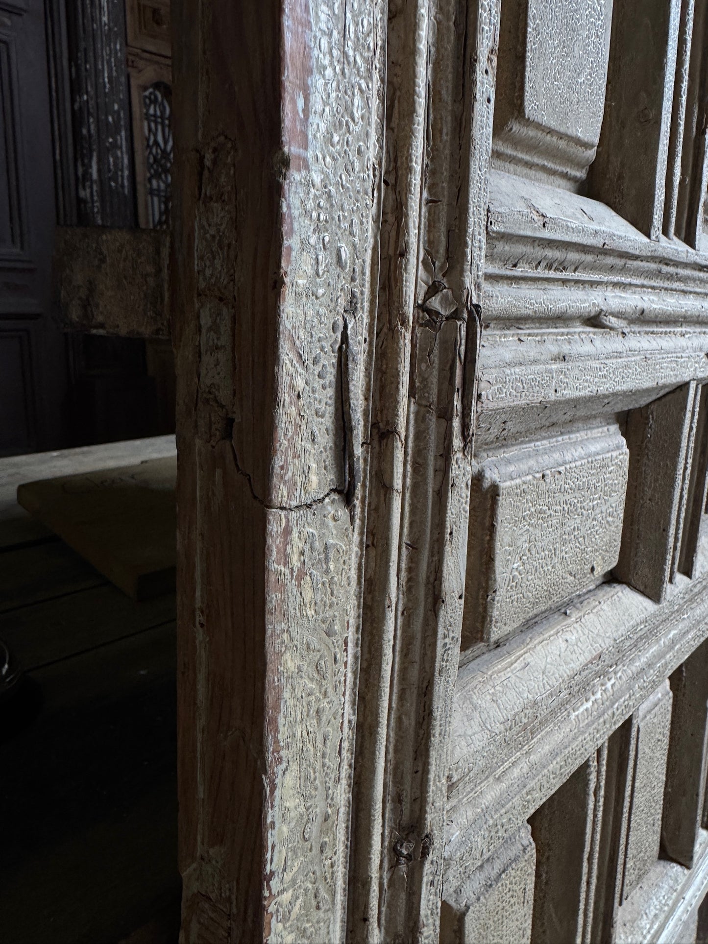 Spanish Coffered Panel Antique Single Door - 35.25x68.25 - L245