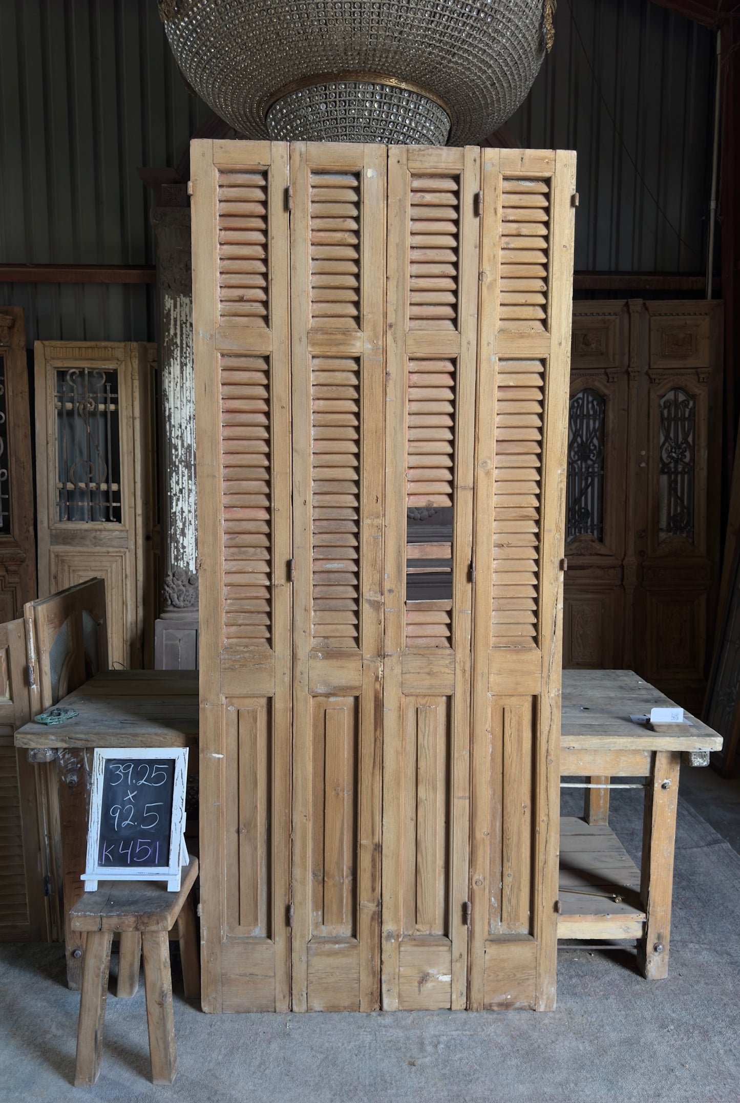 European French Antique Louvered Shutters - 39.25x92.5 K451