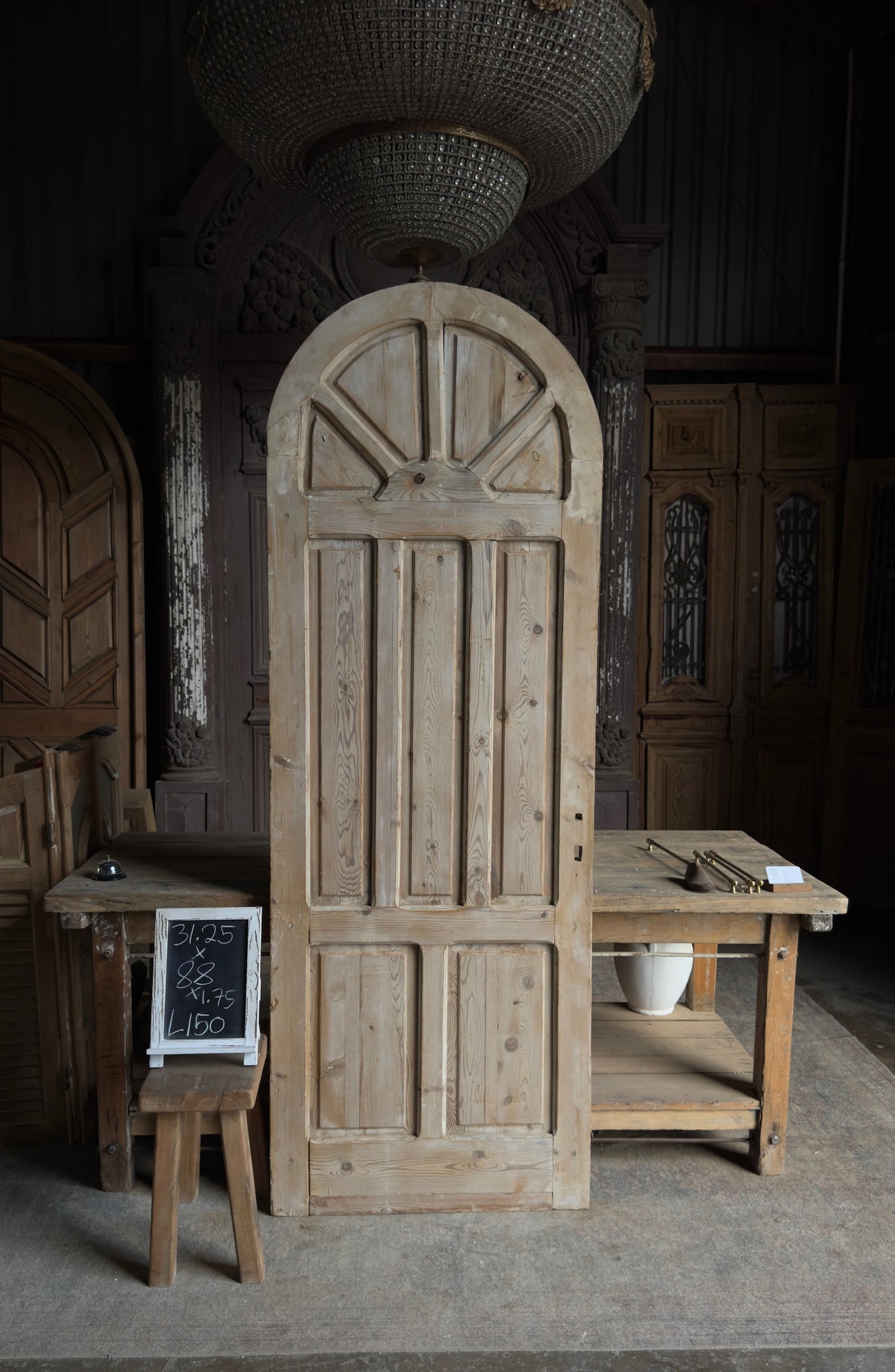 Antique Solid Single Arched Door - 31.25x88 - L150