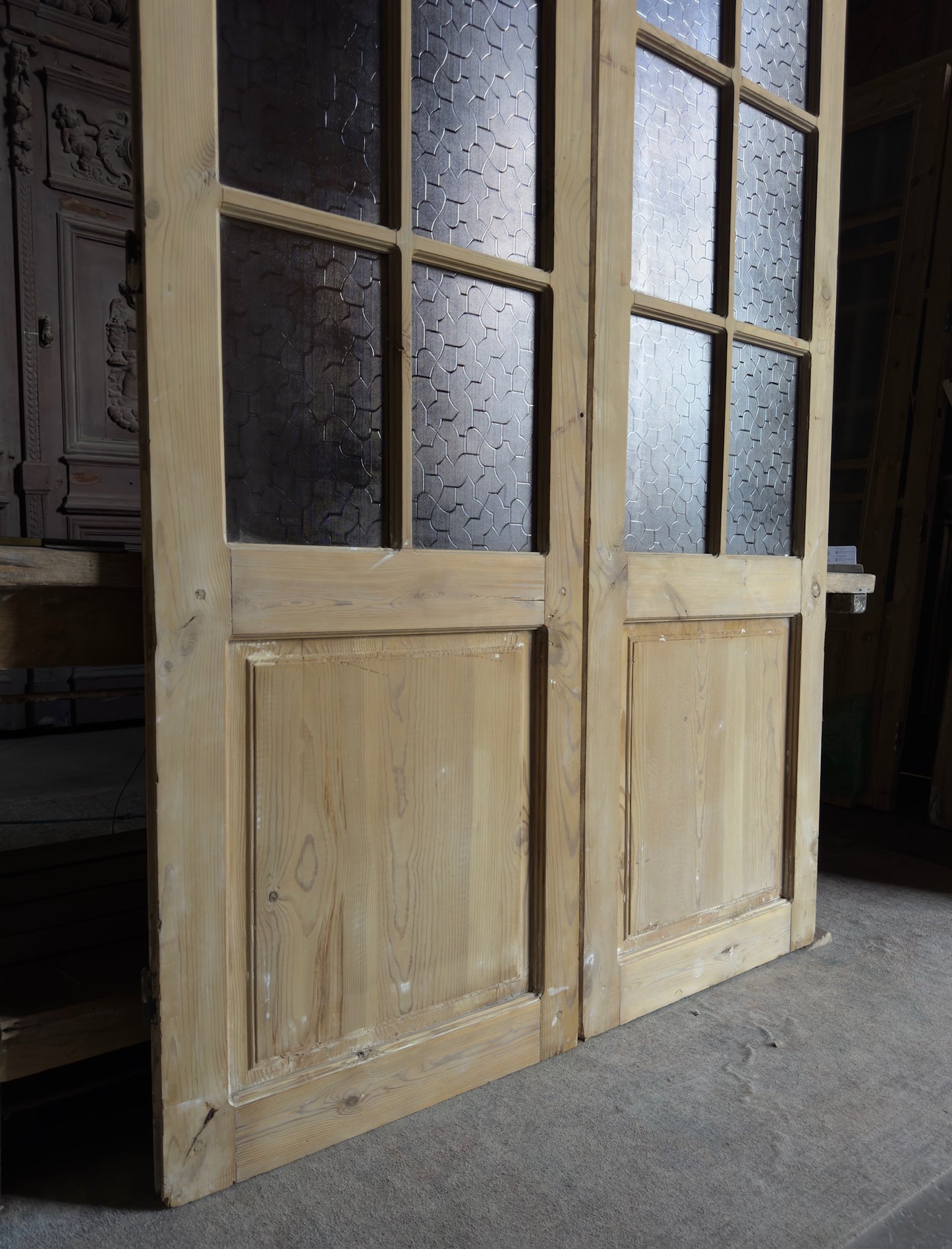 Antique Obscured Glass 6 Lite French Doors - 54.5x84.5 - L686