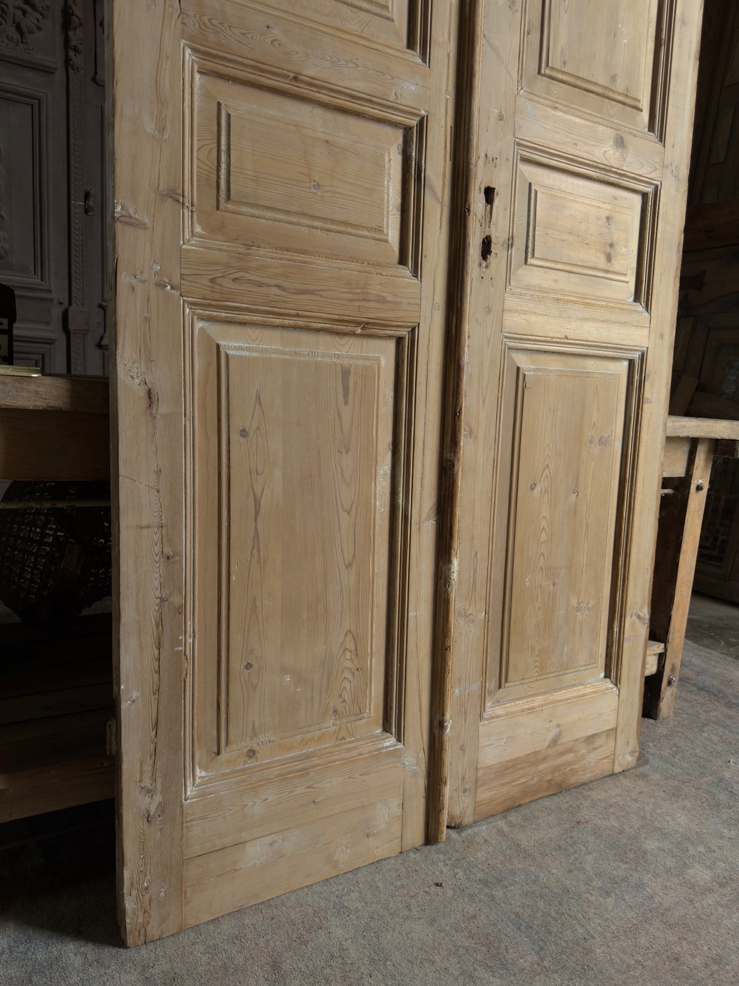 3 Panel Antique Solid French Doors - 44x102 K145