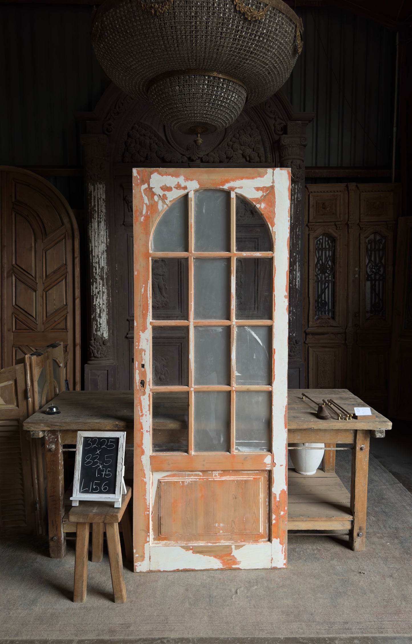 12 Lite Arched Antique Glass Single Door - 32.25x83.5 - L156