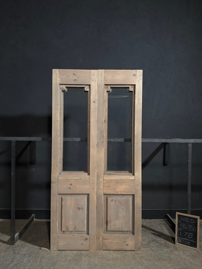 Antique Architectural Fluted Glass French Doors - 48.5x96.5 - N708