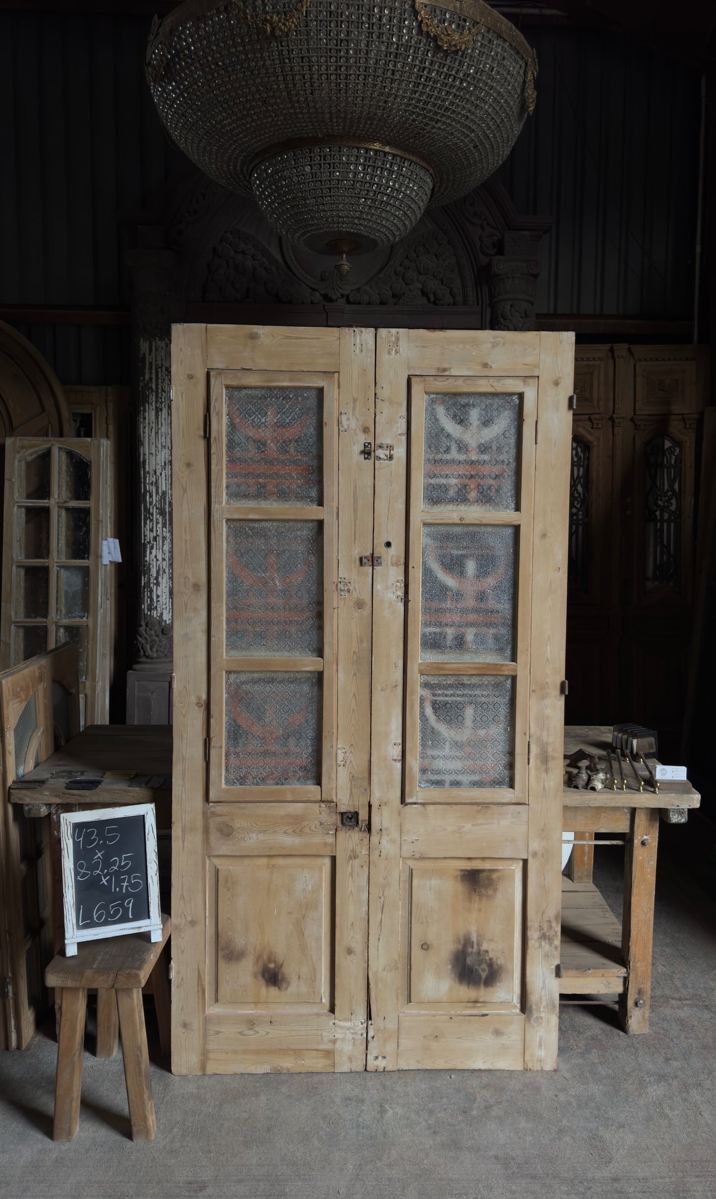 Antique Iron 3 Lite French Doors - 43.5x82.25 - L659