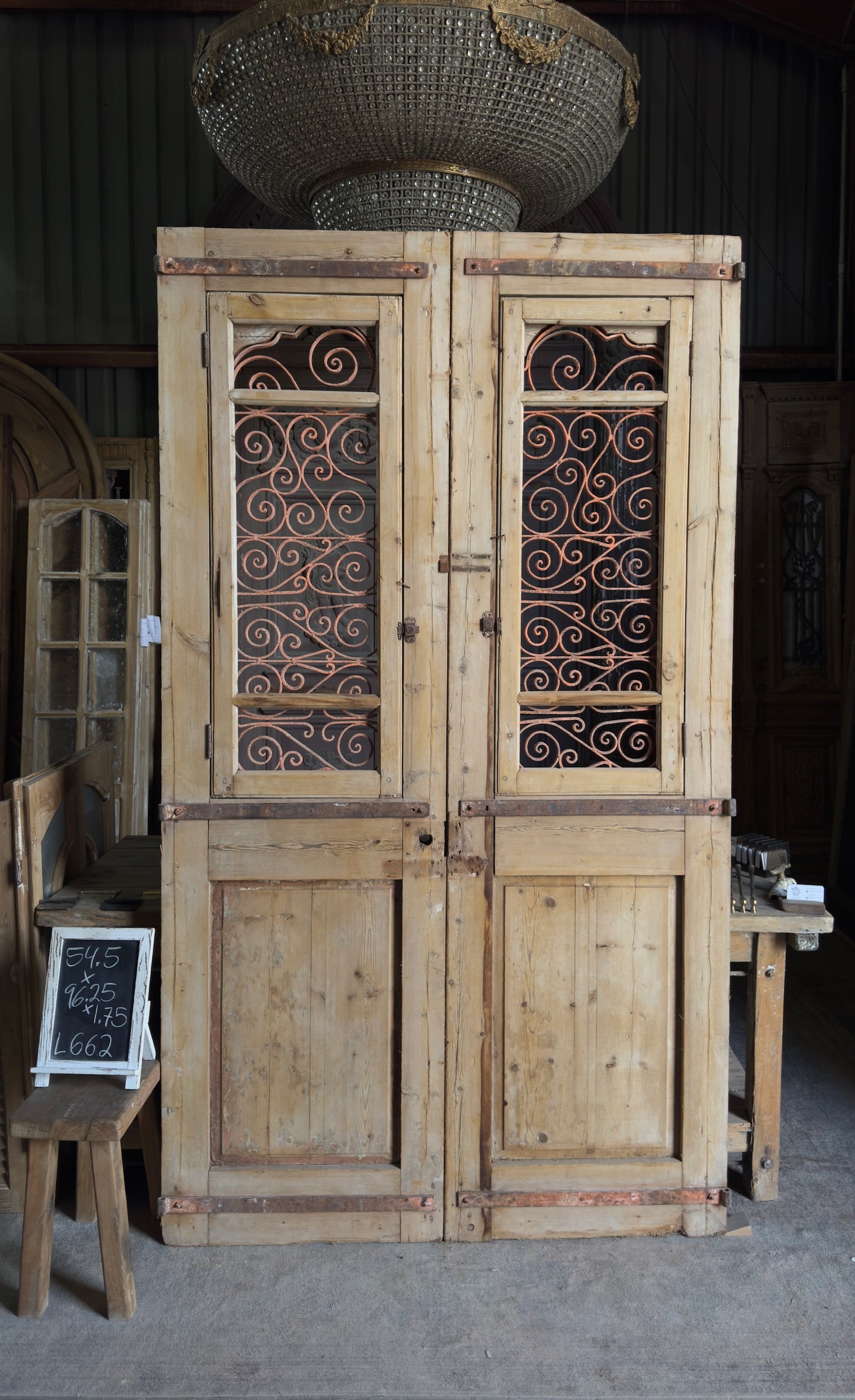 Antique Carved Arched Double Doors - 54.5x96.25 - L662