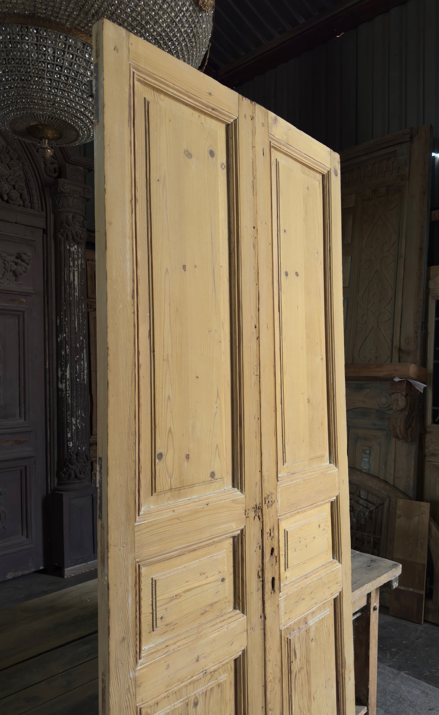 3 Panel Antique Solid French Doors - 39.5x95 K351