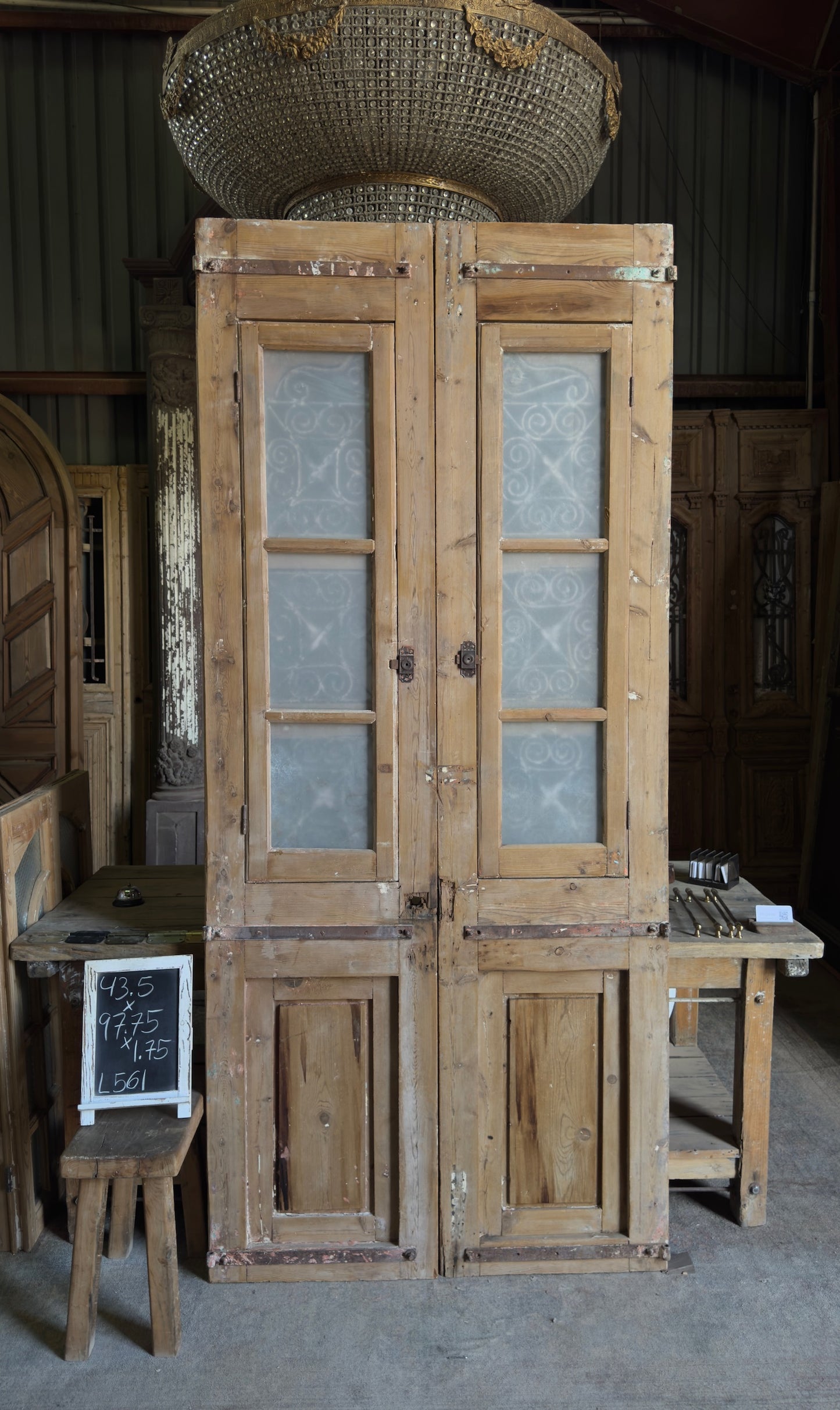 Antique Carved 6 Lite French Doors - 43.5x97.75 - L561