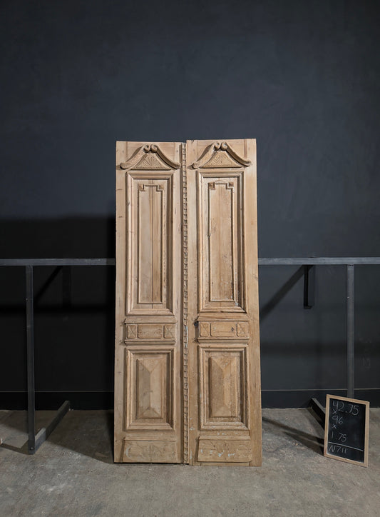 Antique Carved 3 Panel Double Doors - 42.75x96 - N711