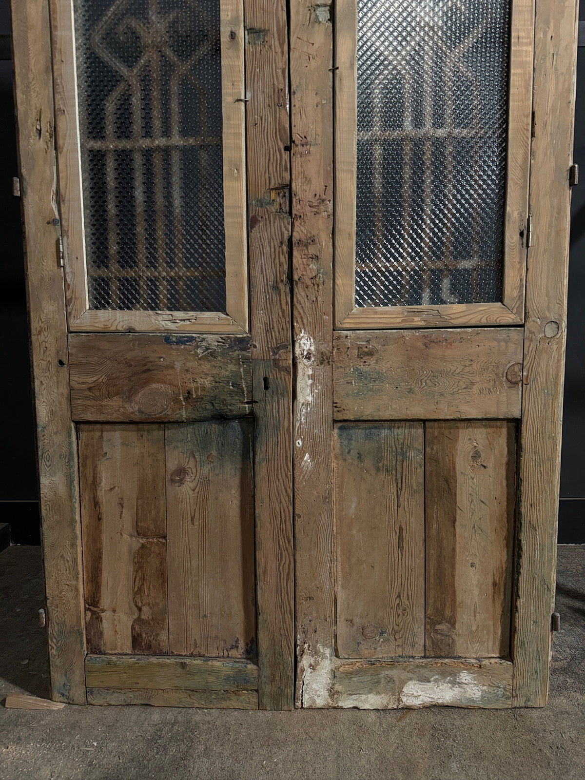 Antique Architectural Scrolled Iron Glass Double Doors - 46.5x92.5 - N750