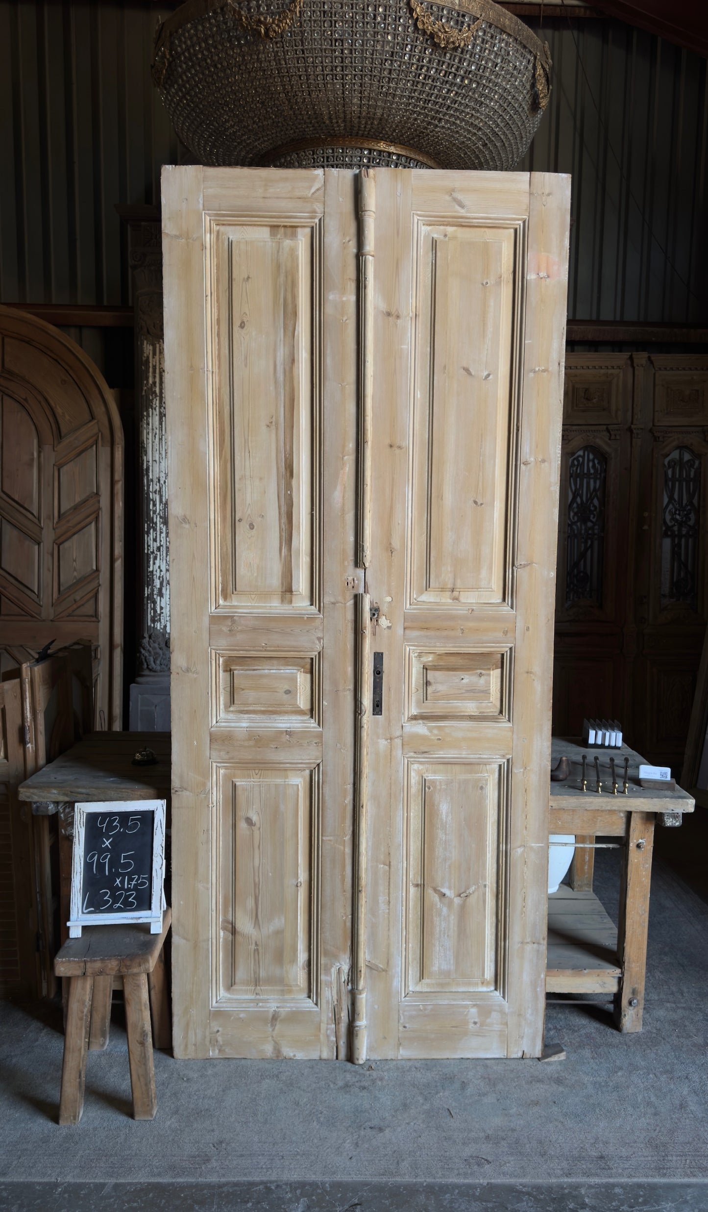 3 Panel Antique Solid French Doors - 43.5x99.5 - L323