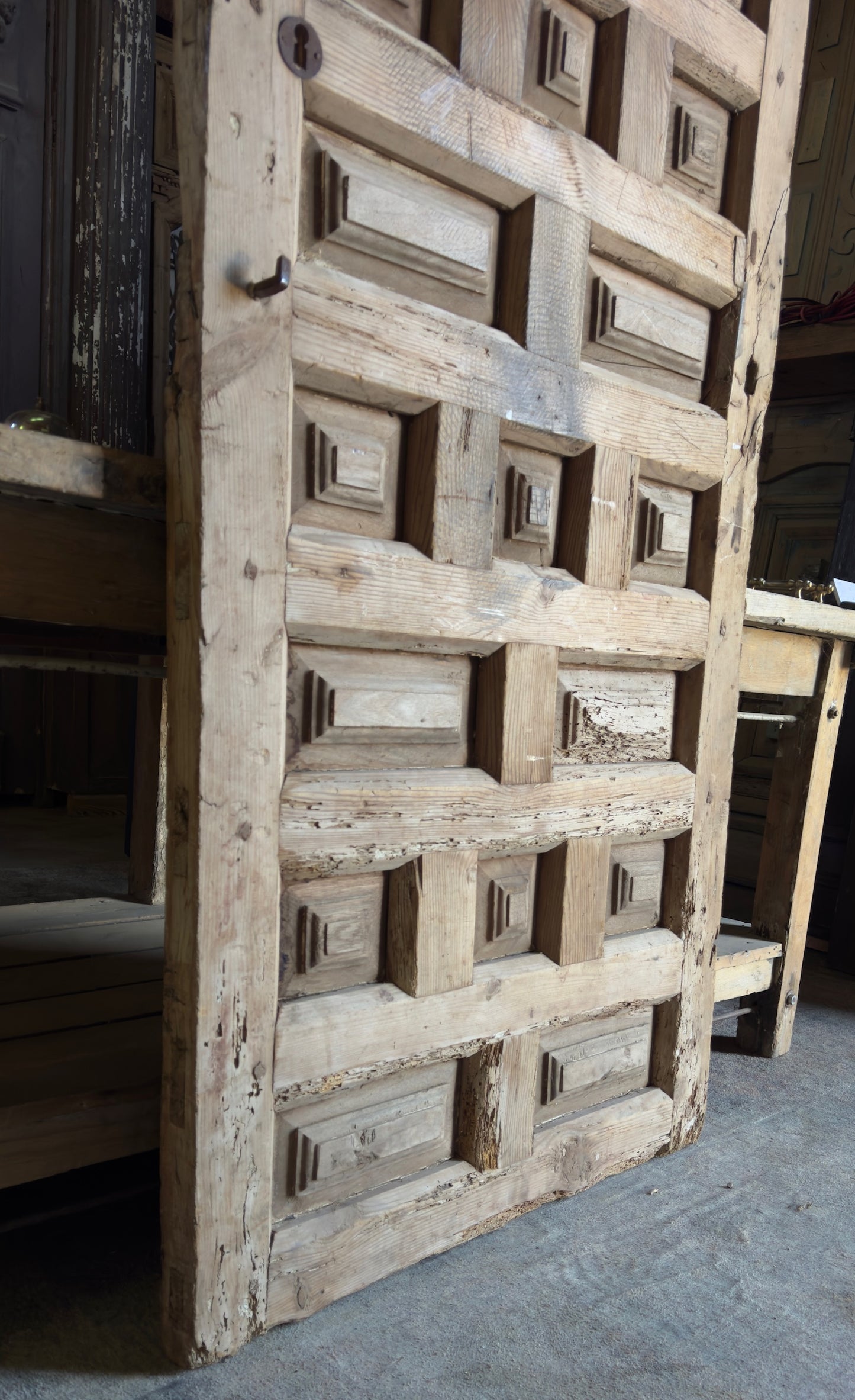 Spanish Monastery Coffered Panel Antique Single Door - 33x72 - L260