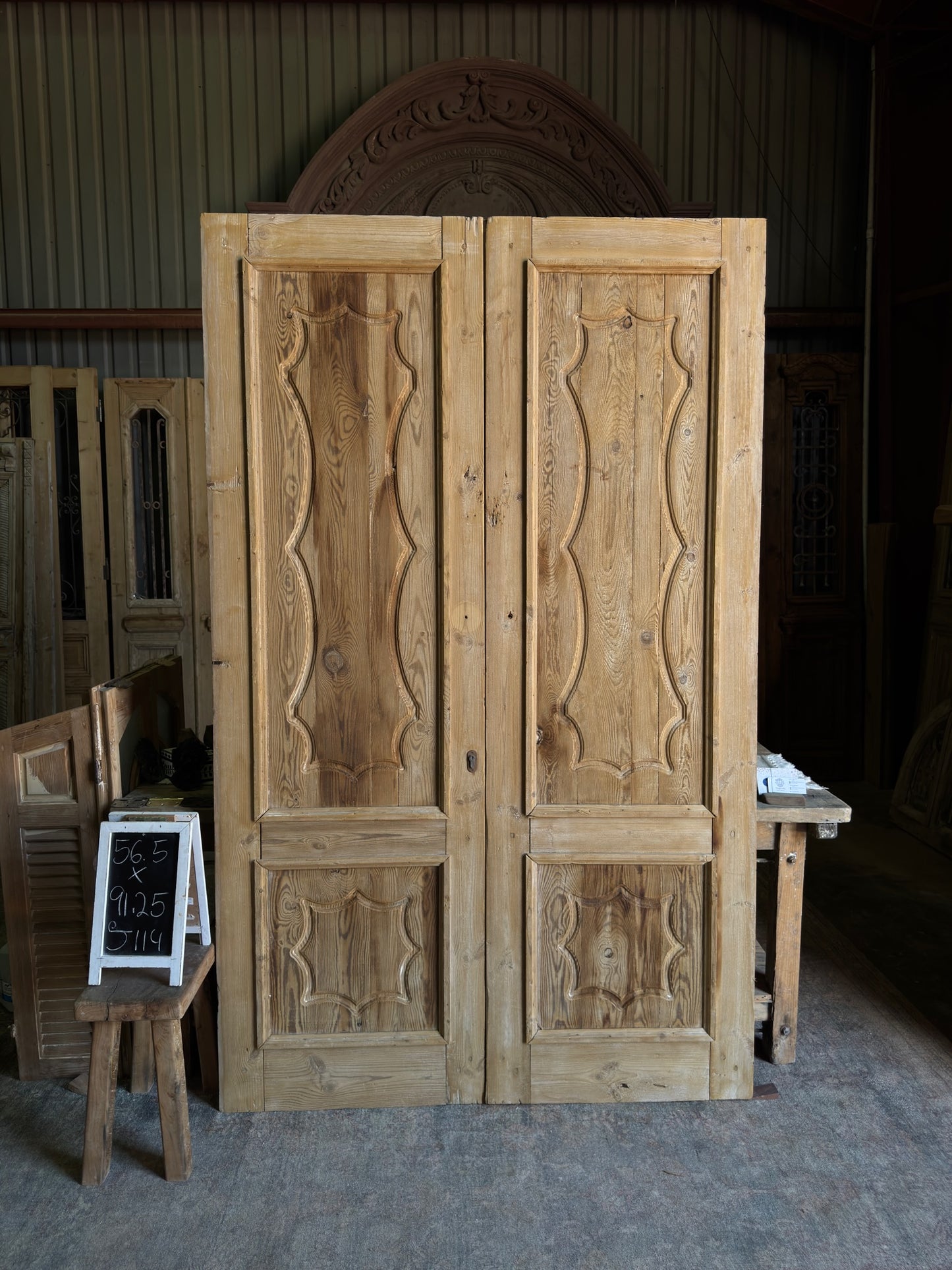Carved Solid Antique French Doors - 56.5x91.25 J114