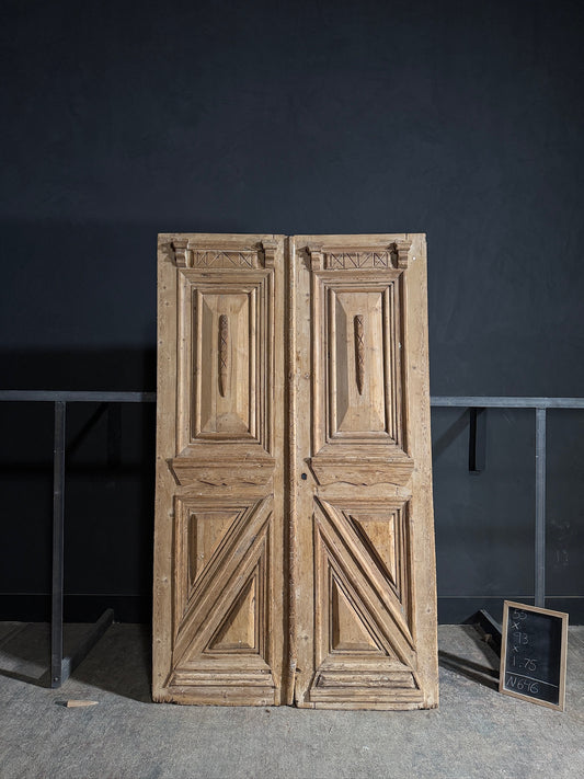Antique Carved 3 Panel Double Doors - 55x93 - N646
