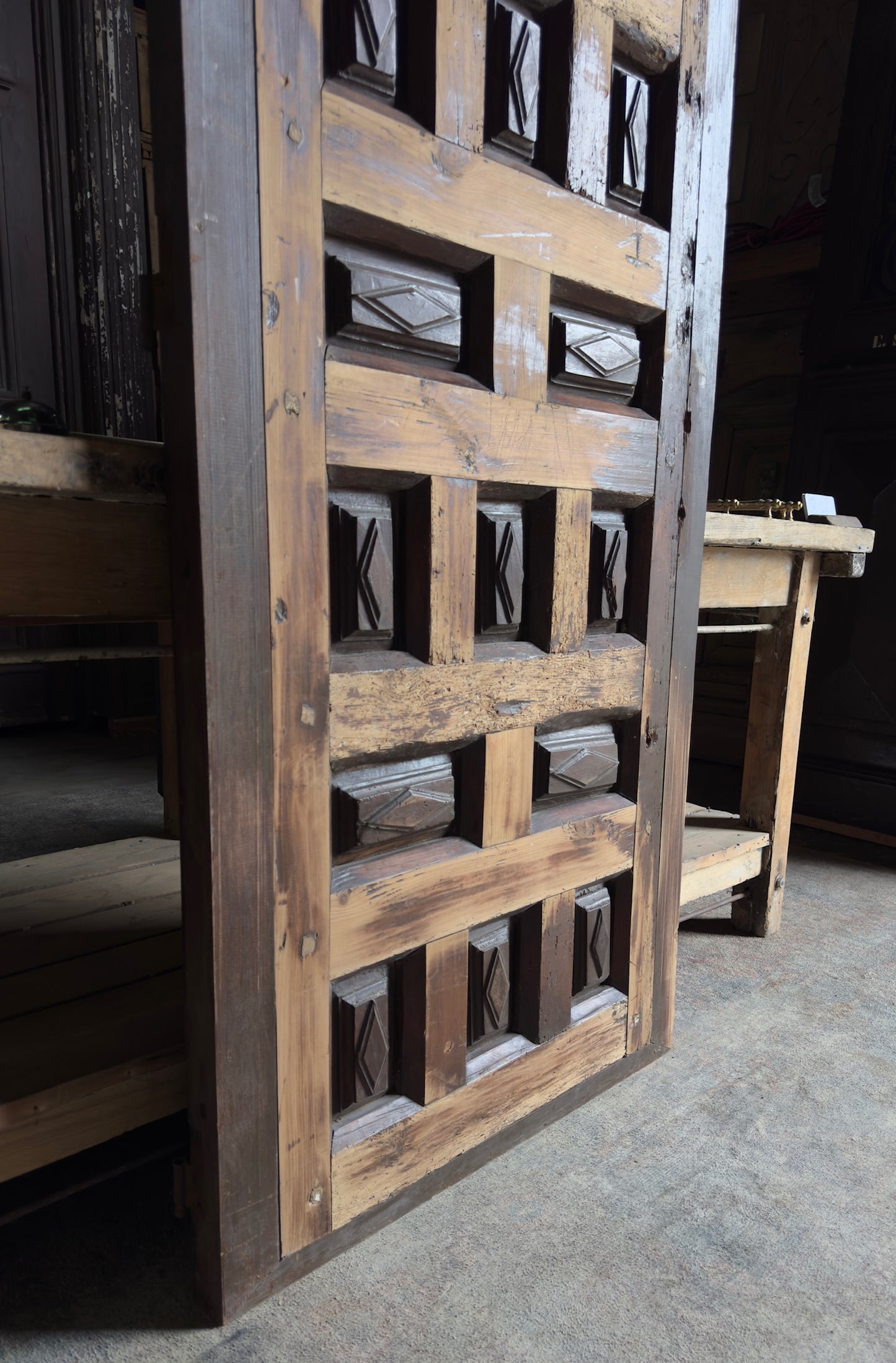 Spanish Coffered Diamond Panel Antique Single Door - 29.5x73 - L249