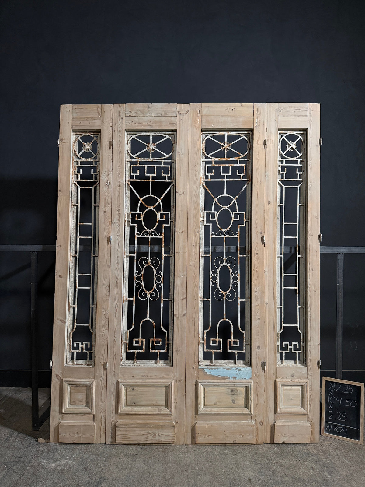 Antique Carved Iron French Doors - 82.25x104.5 - N709