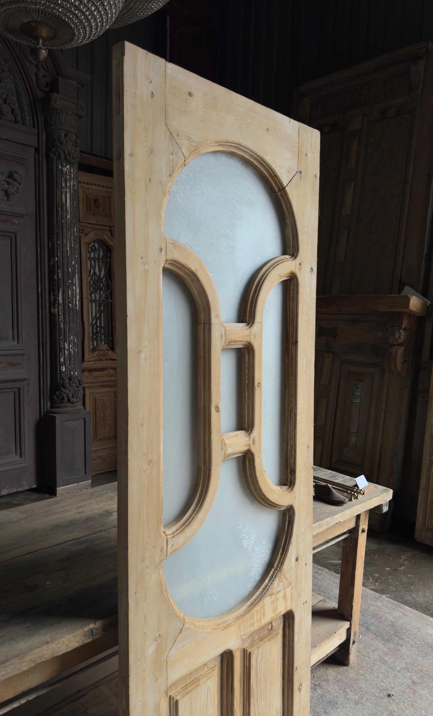 19th Century Antique Arched Glass Single Door - 29.5x82.5 - L154