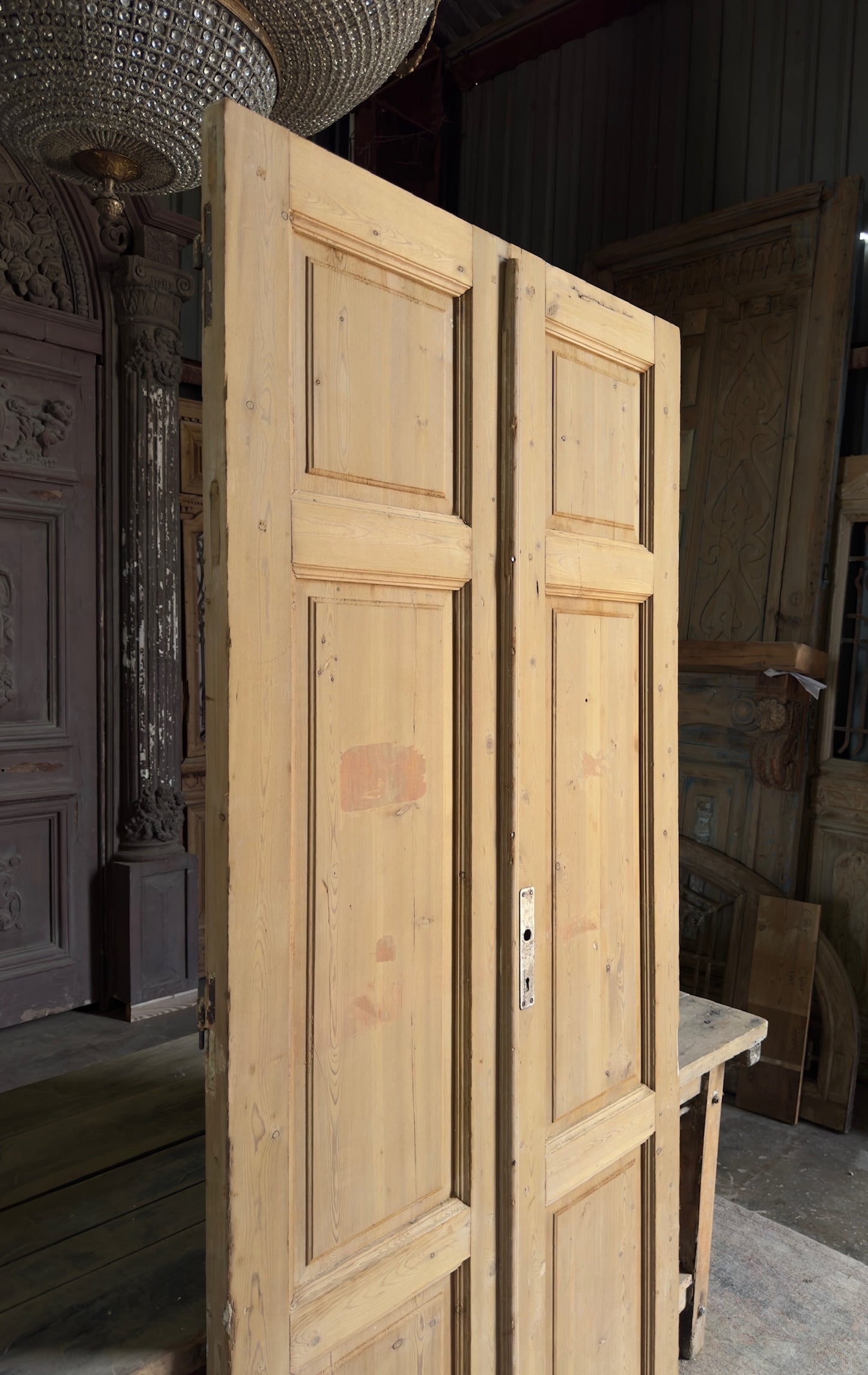 3 Panel Antique Solid French Doors - 40x88 K356