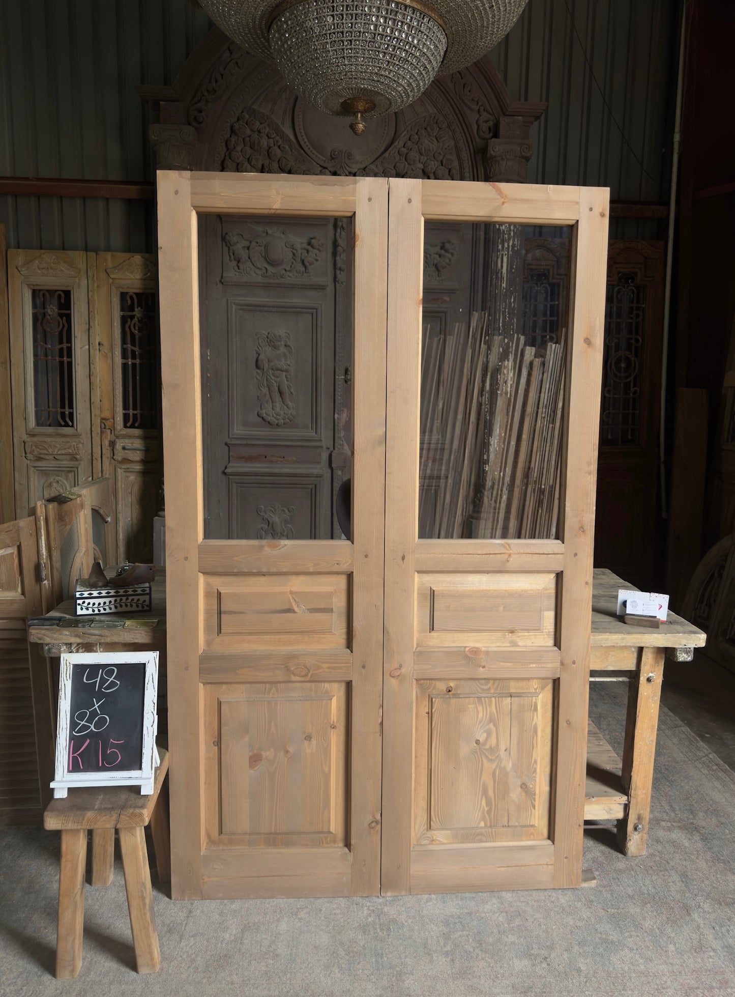Handcrafted Carved Glass French Doors - 48x80 K15