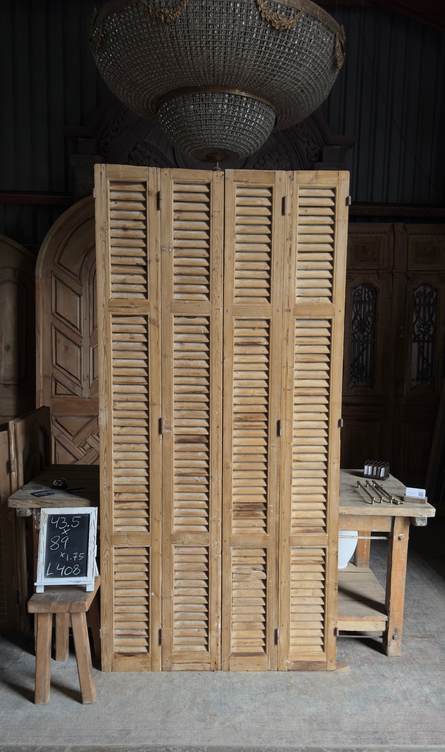 European French Antique Louvered Shutters - 43.5x89 - L408