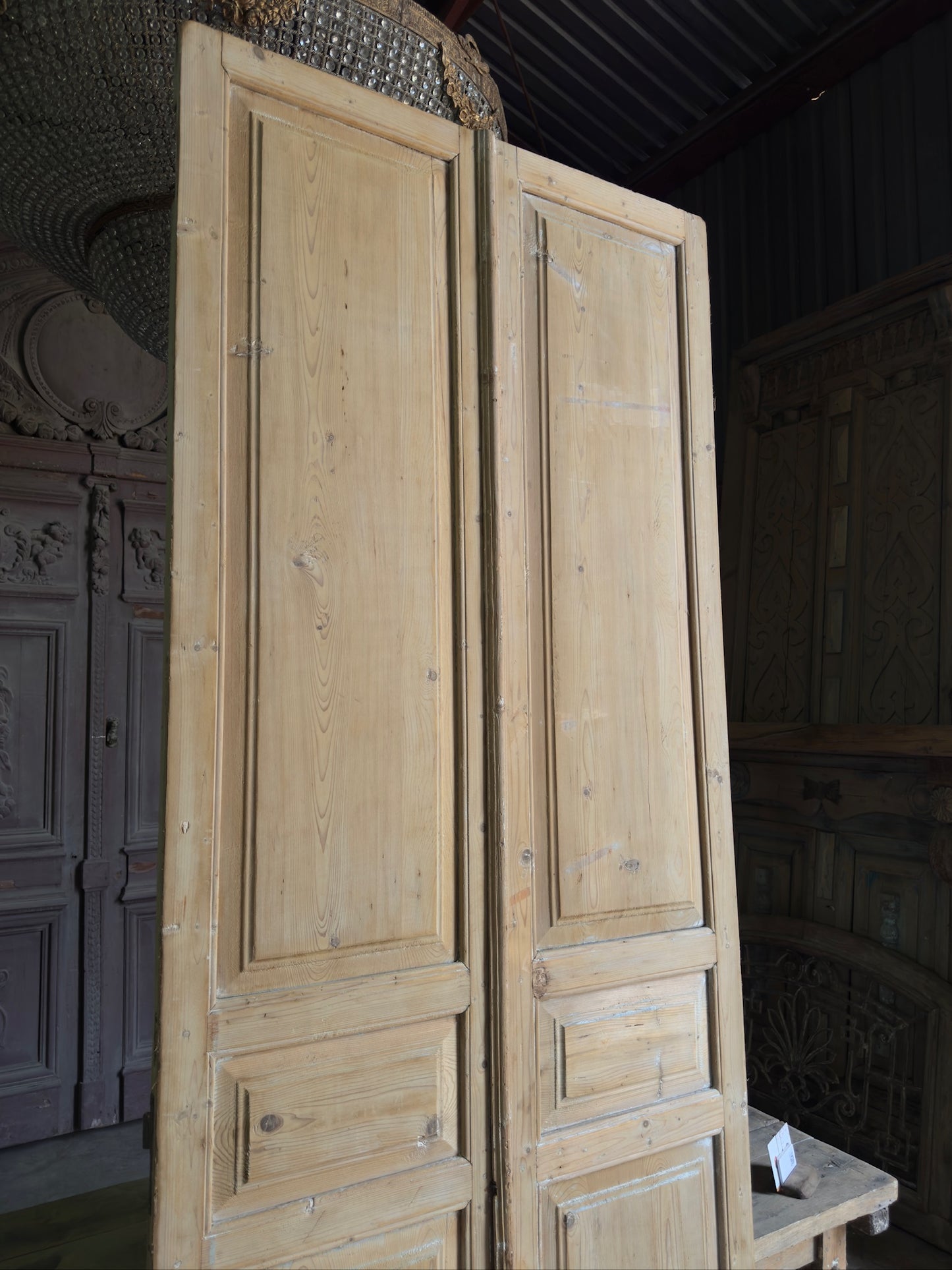 3 Panel Antique Solid French Doors - 40x106 K56