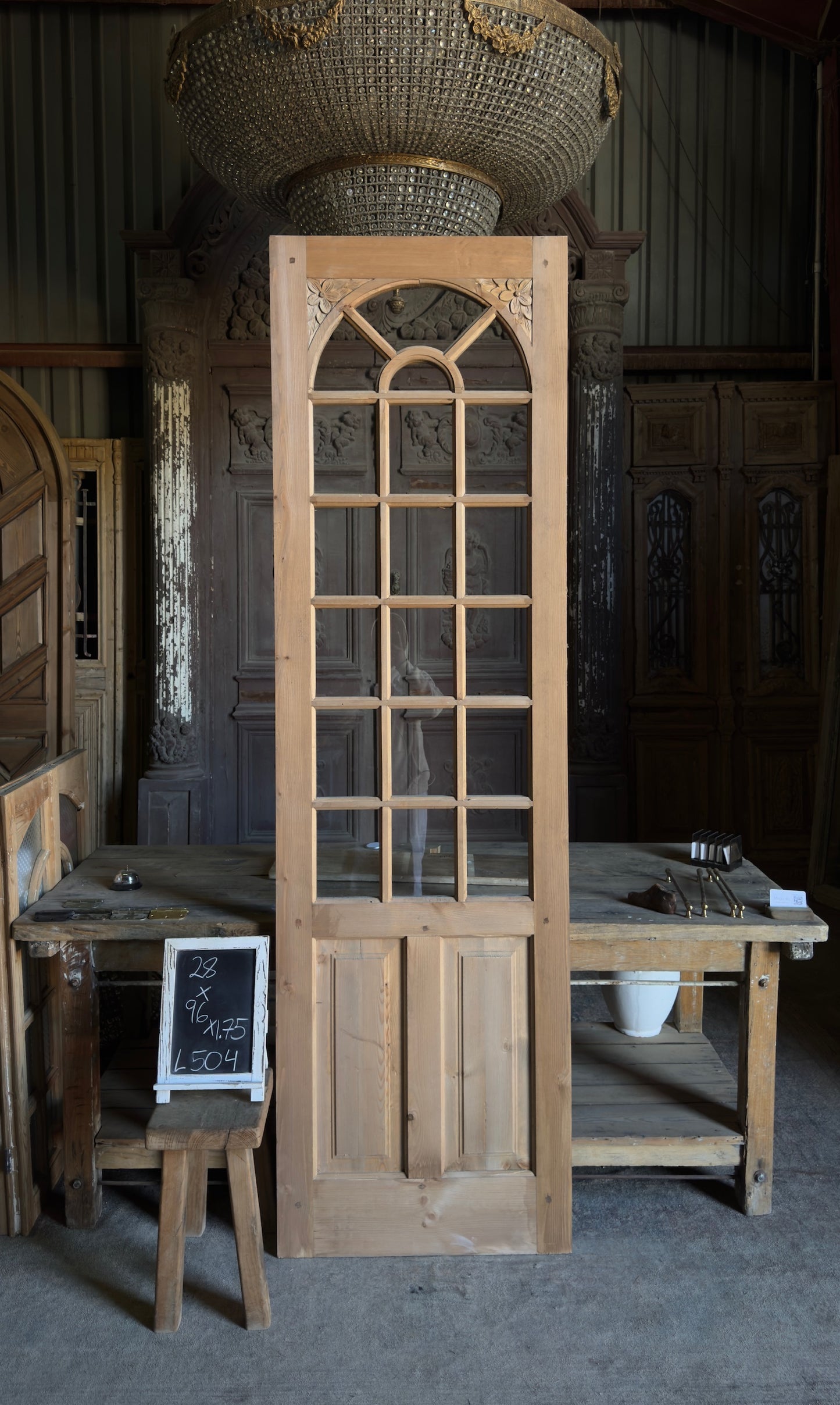 Handcrafted Arched Glass Door - 28x96 L504