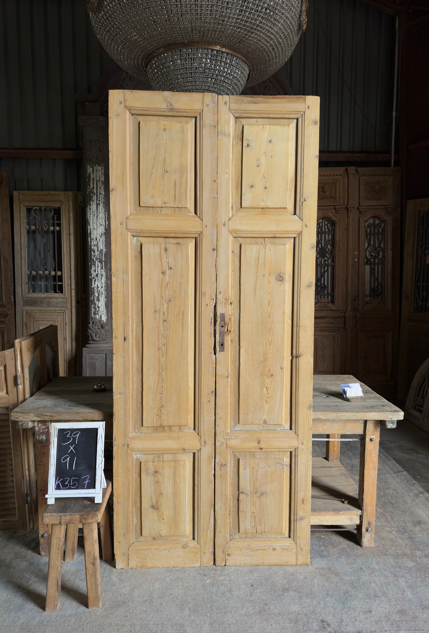 3 Panel Antique Solid French Doors - 39x91 K357