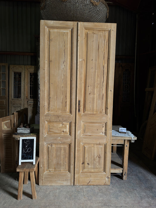 3 Panel Antique Solid French Doors - 45x100 J414