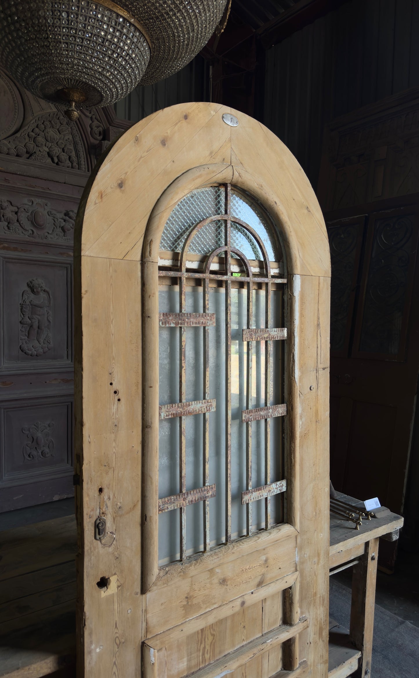 Antique Arched Iron Insert Single Door - 36x87 - L467