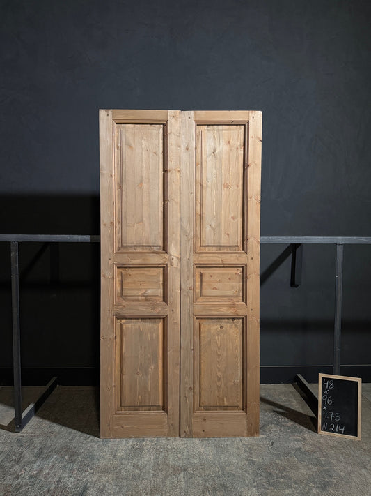 Handcrafted 3 Panel Solid French Doors - 48x96 - N214