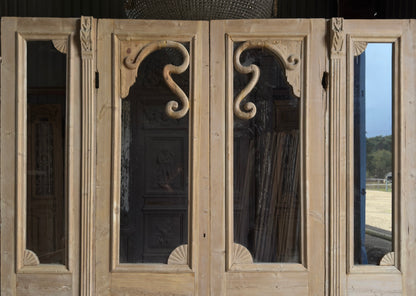 Carved Scene Antique Bi-Fold Glass Doors - 108.5x105.5 K238