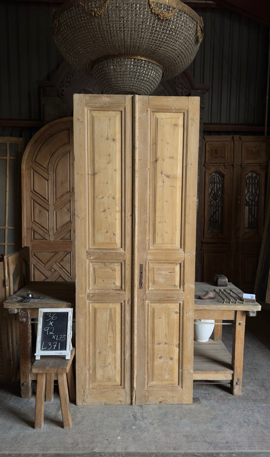 3 Panel Antique Solid French Doors - 36x92 - L371