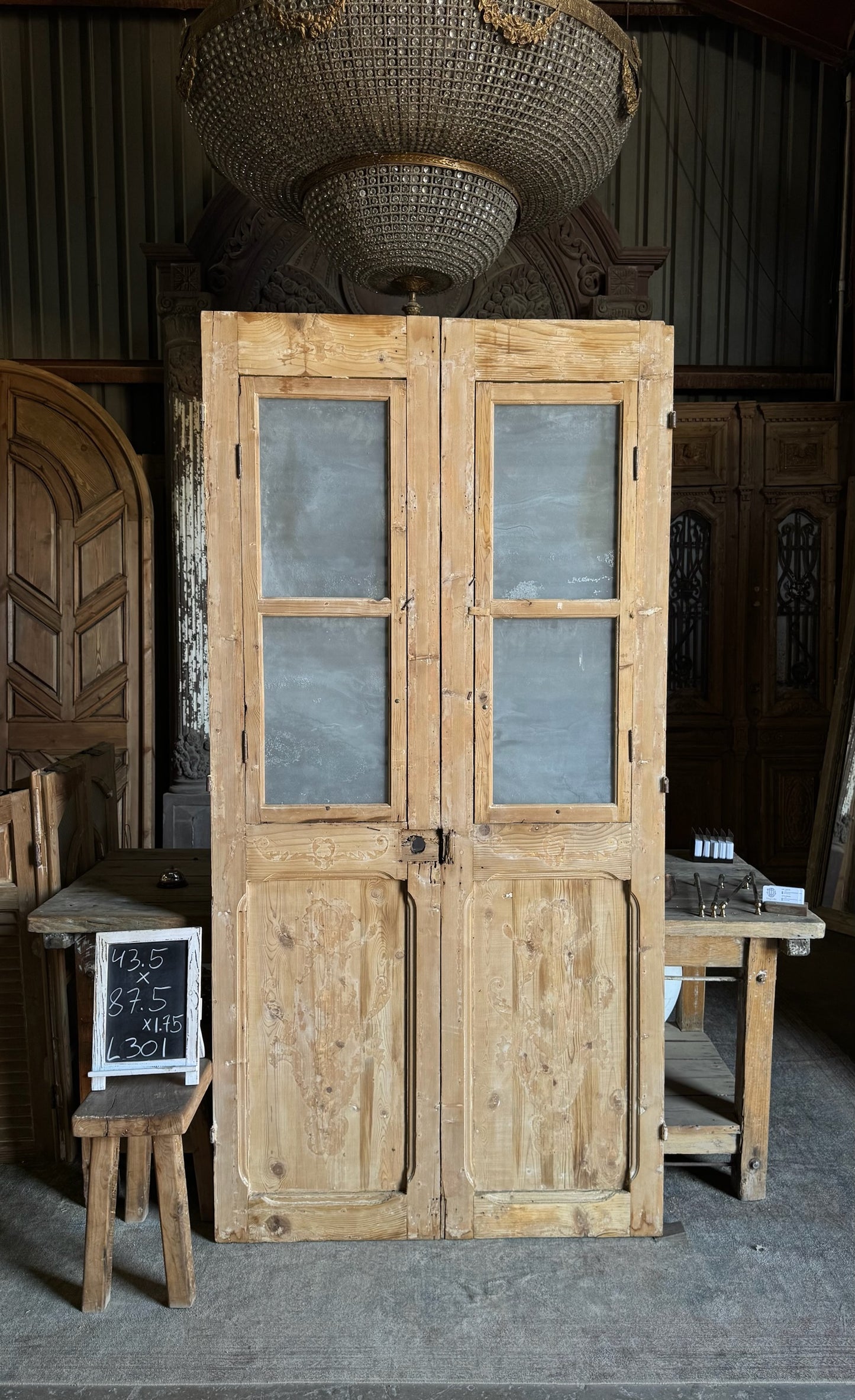 Antique Horizontal Iron French Doors - 43.5x87.5 - L301