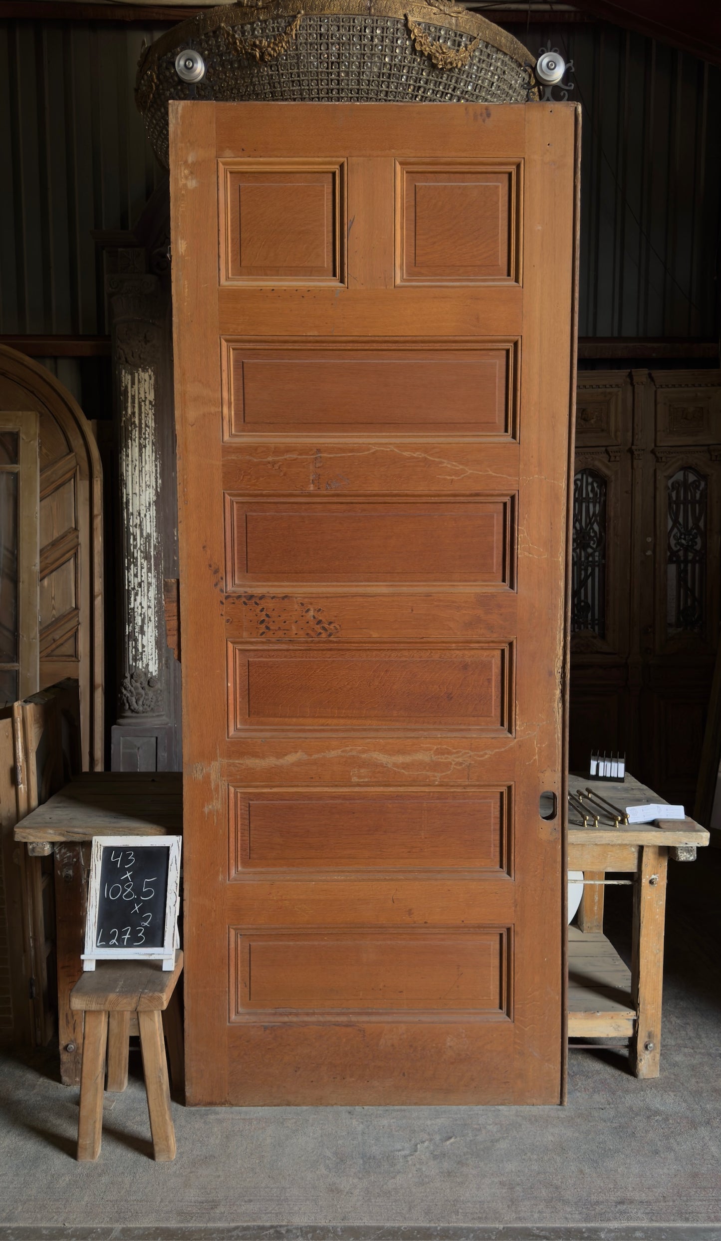 7 Panel Antique Sliding Single Door With Track - 43x108.5 - L273