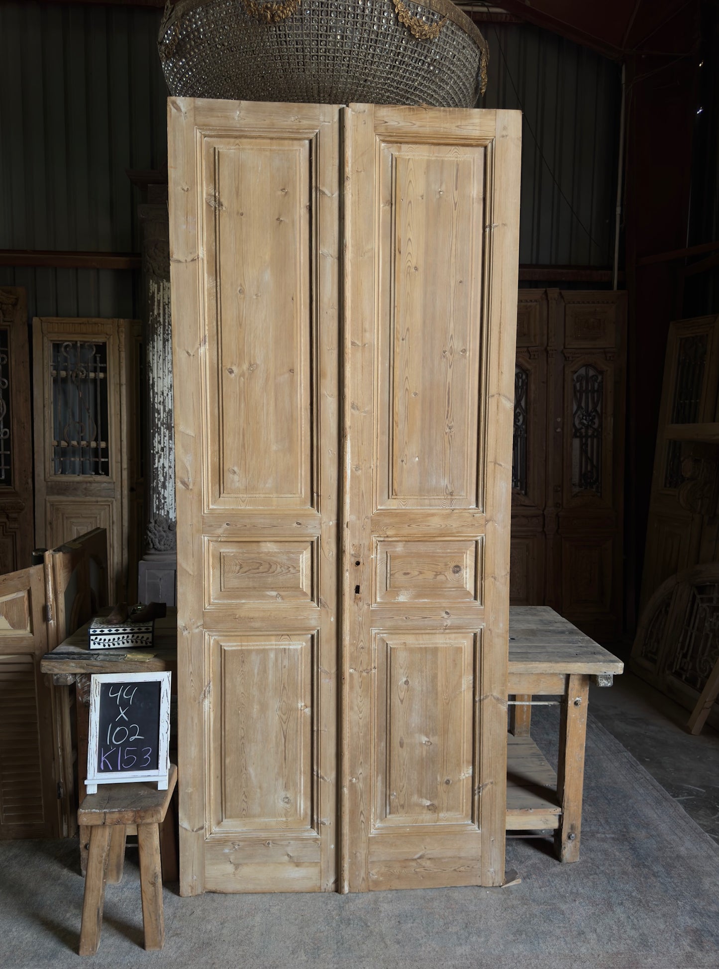 3 Panel Antique Solid French Doors - 44x102 K153