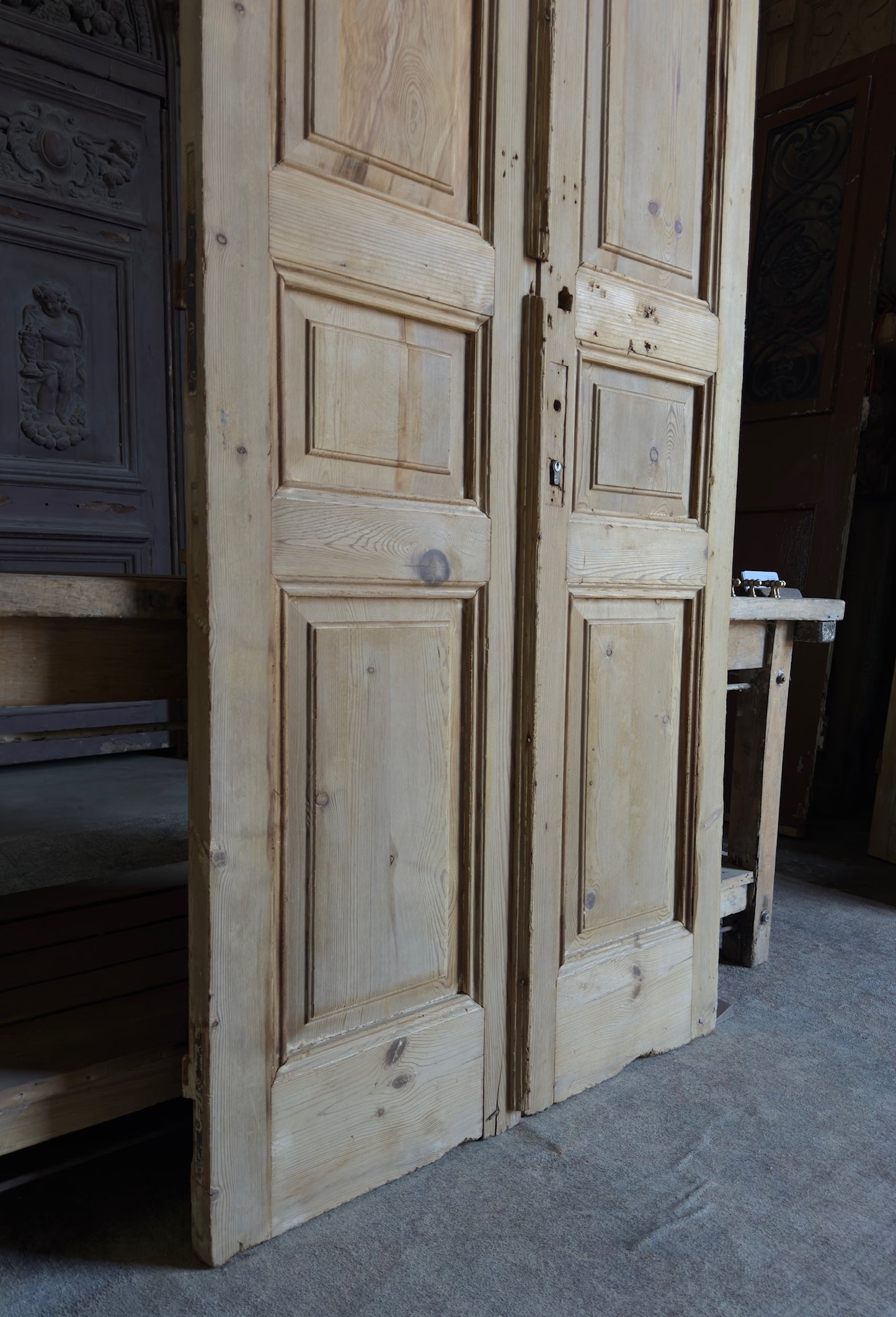 3 Panel Antique Solid French Doors - 38.75x88 - L330