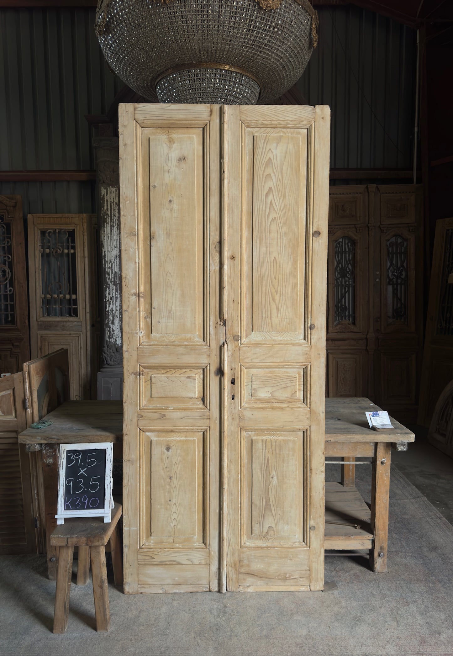 3 Panel Antique Solid French Doors - 39.5x93.5 K390