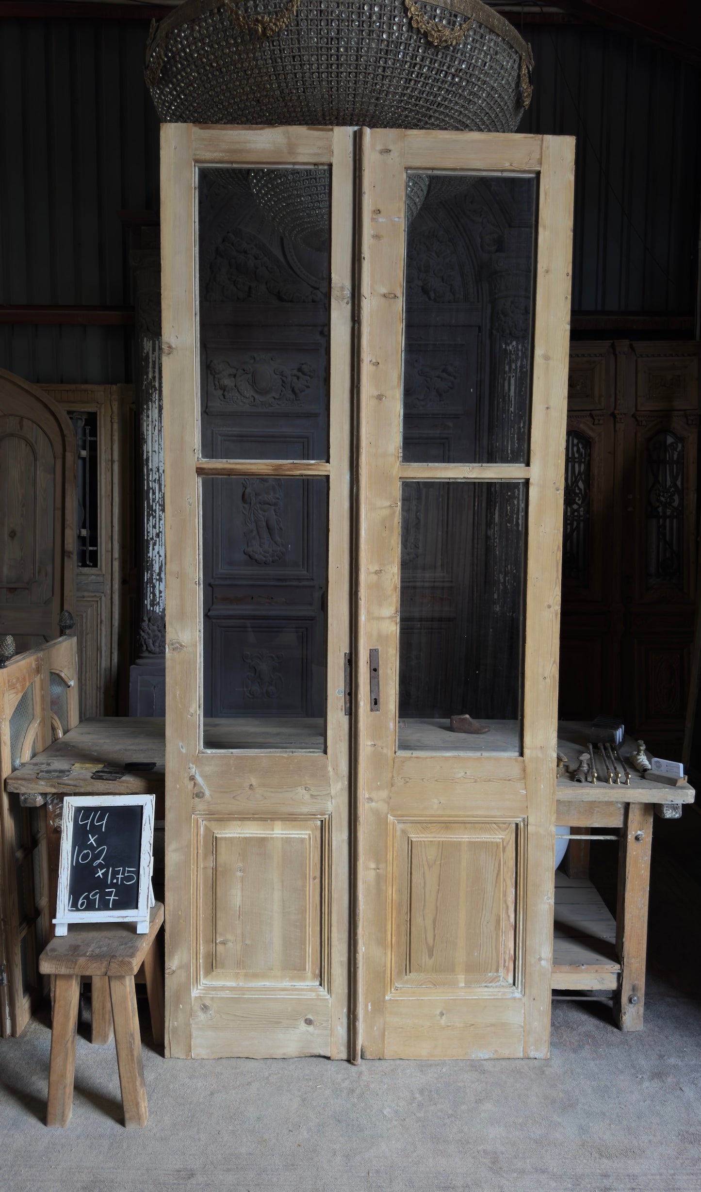 Antique Glass 2 Lite French Doors - 44x102 - L697