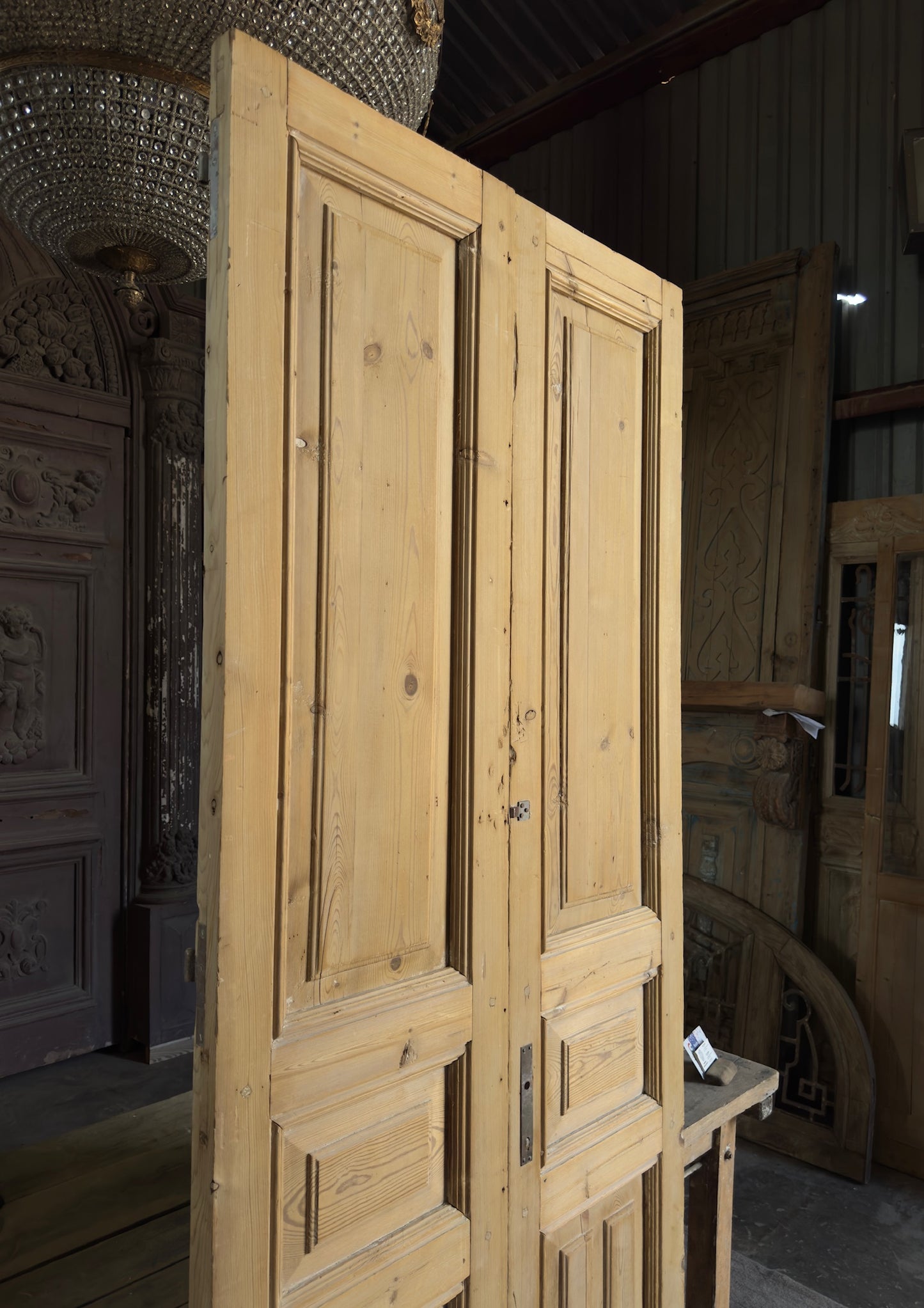 3 Panel Antique Solid French Doors - 39.25x95.25 K389