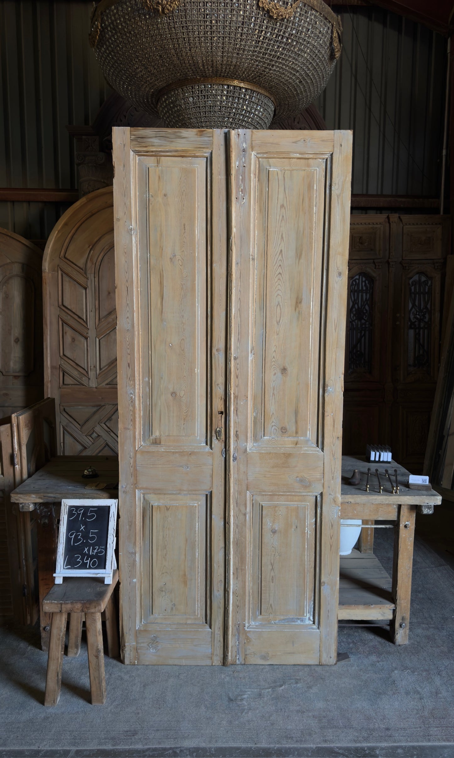 2 Panel Antique Solid French Doors - 39.5x93.5 - L340