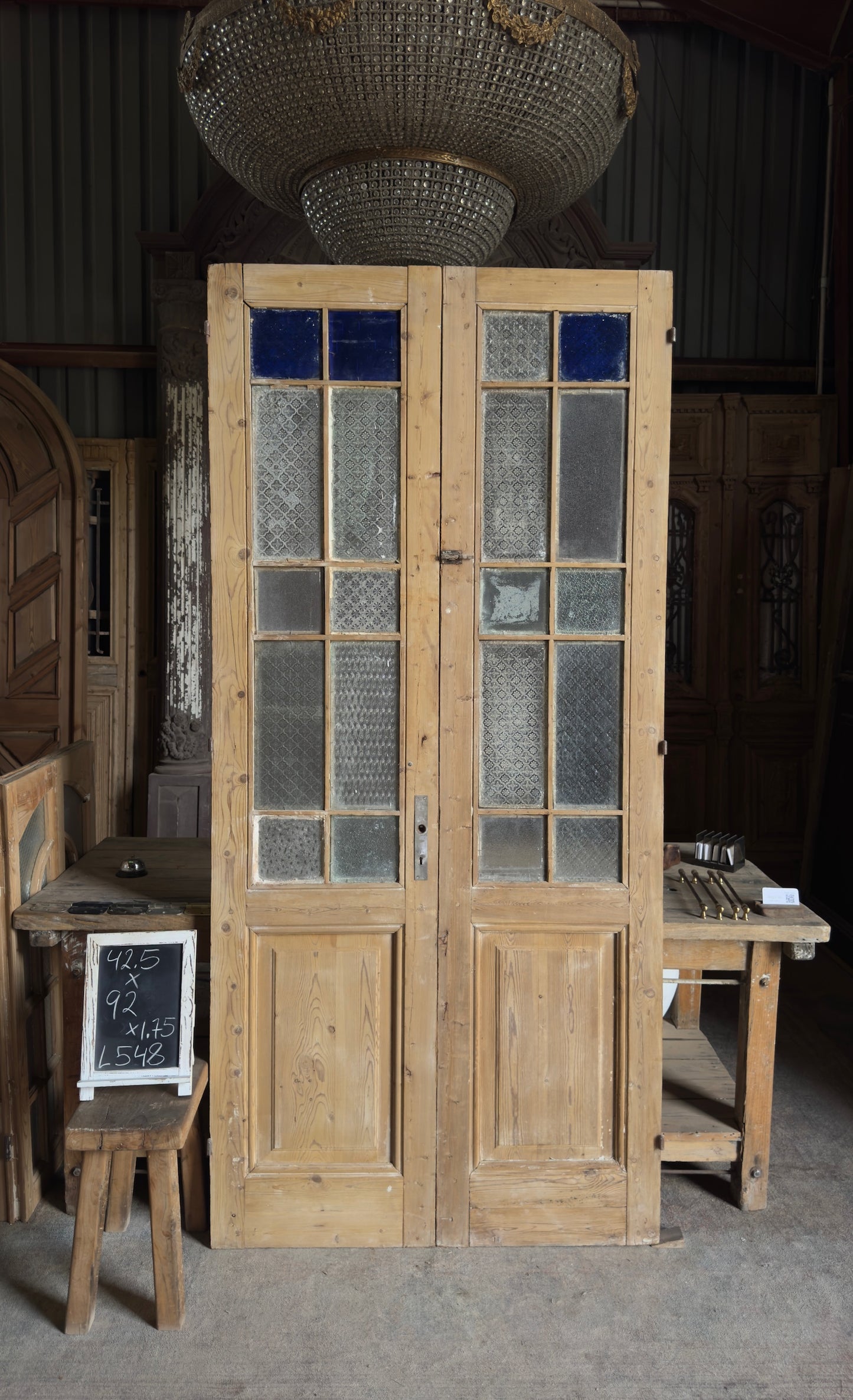 Antique Obscured Glass 16 Lite French Doors - 42.5x92 - L548