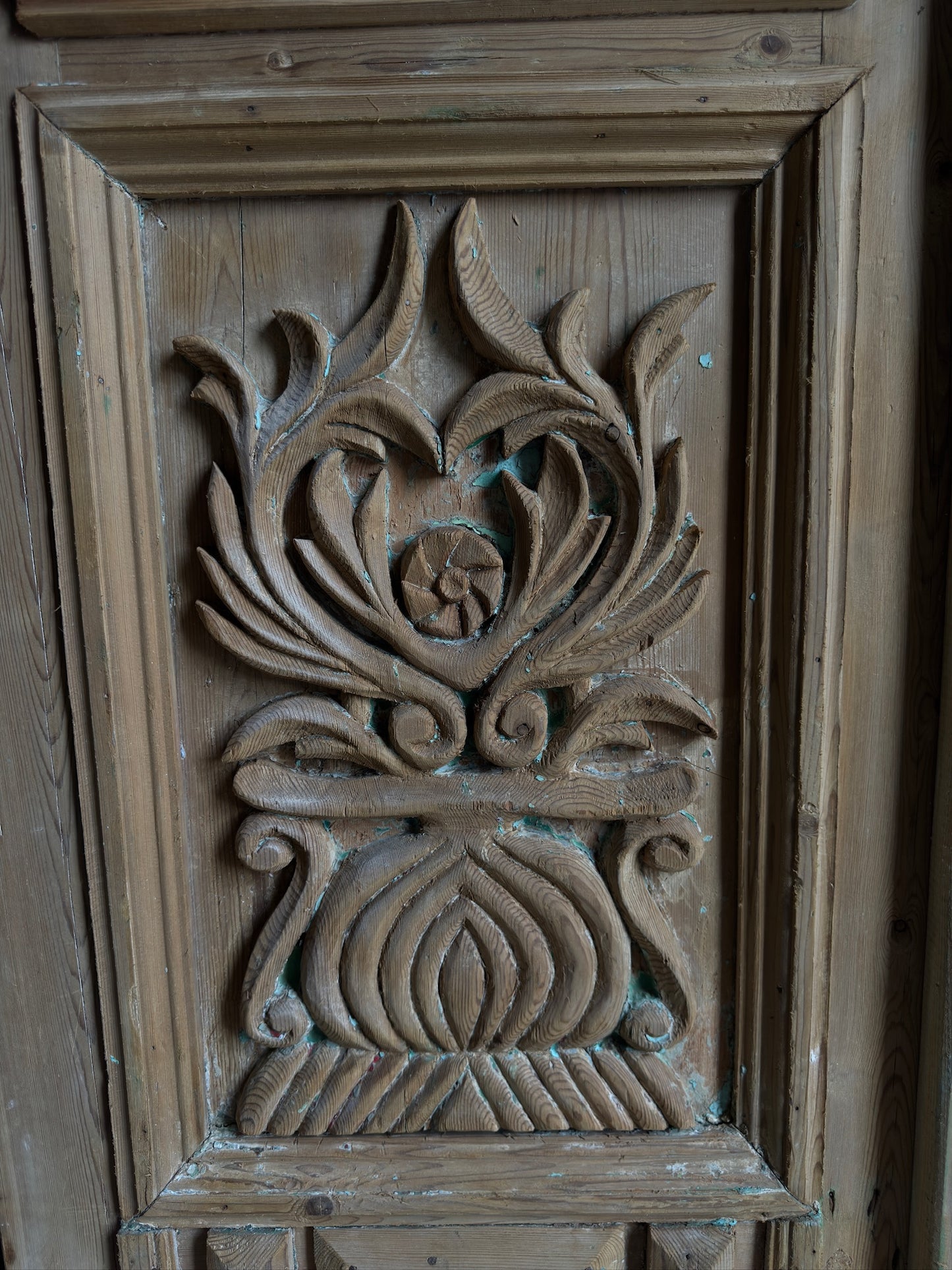 Antique Carved 4 Lite French Doors - 46.75x105 - L658