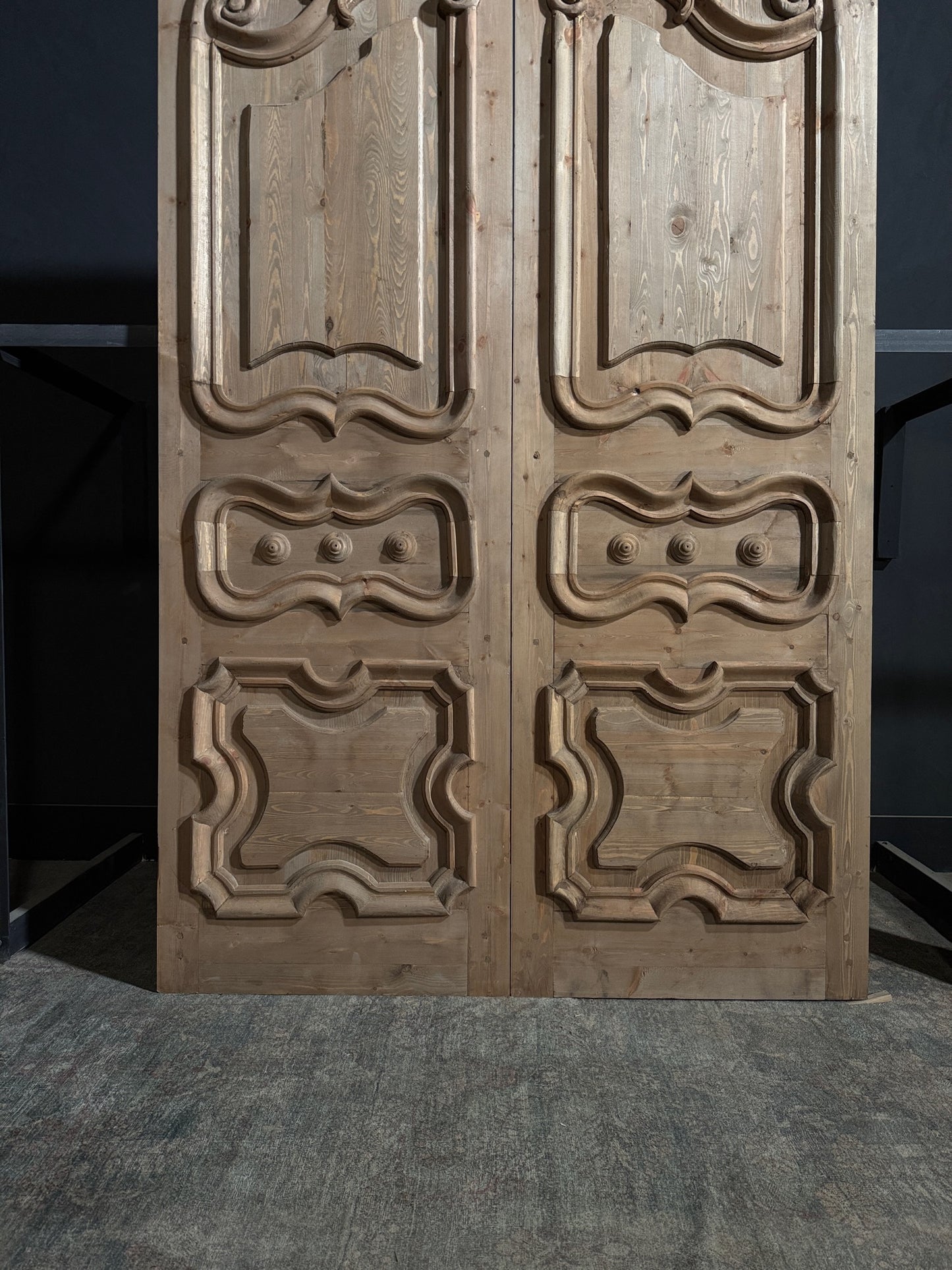 Handcrafted Whimsically Carved Solid French Doors - 64x96 - N200