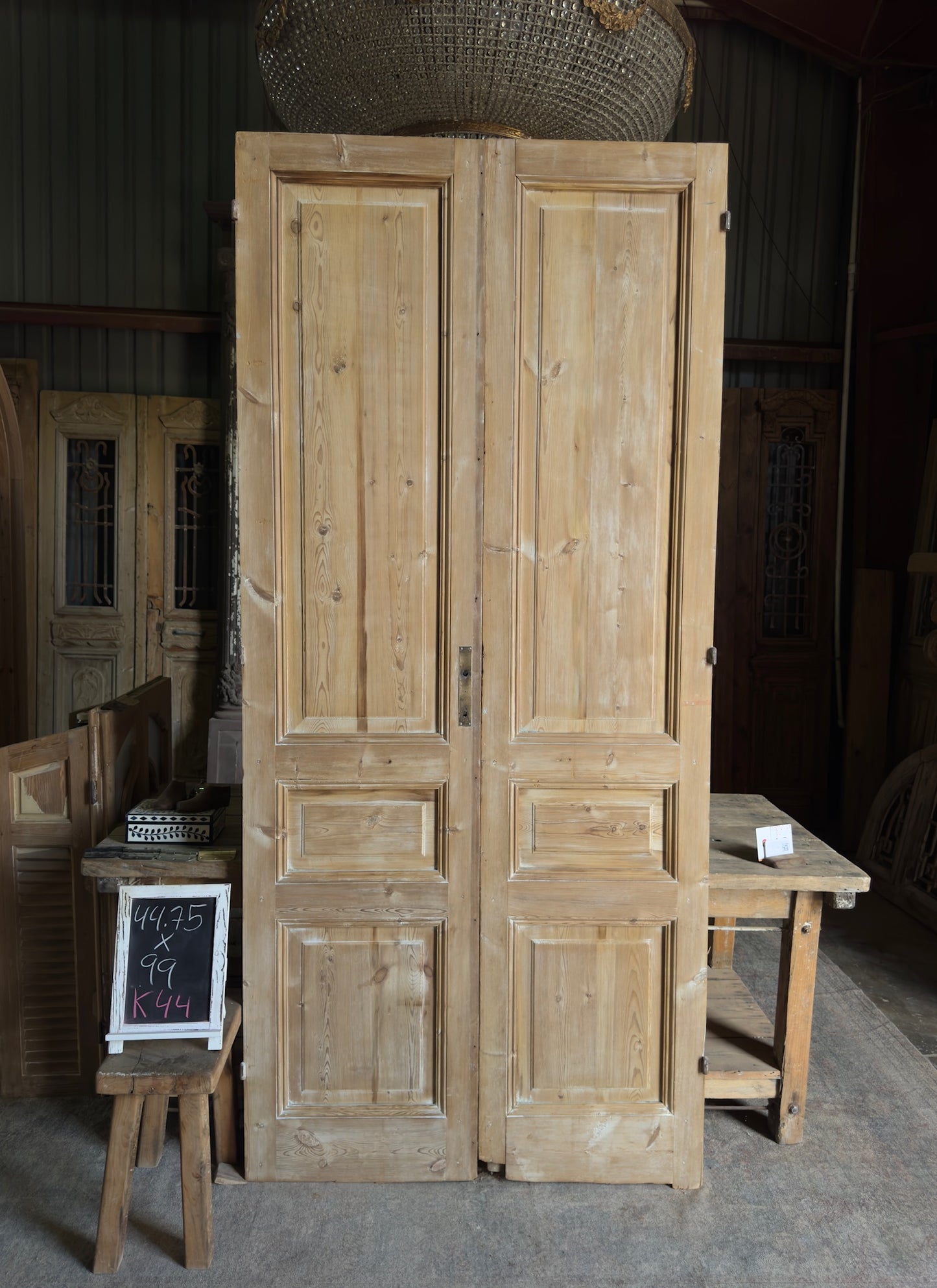 3 Panel Antique Solid French Doors - 44.75x99 K44