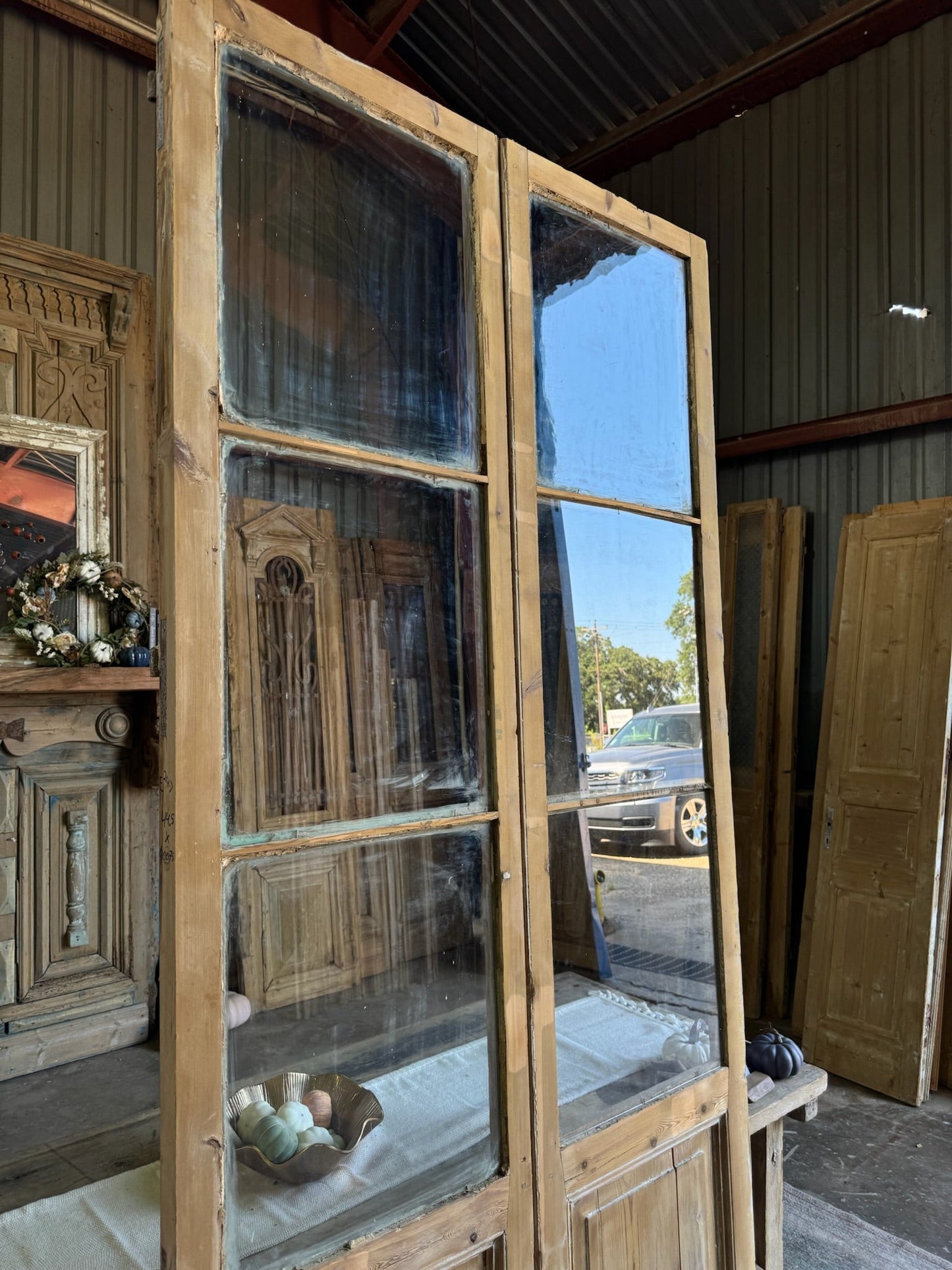 3 Lite Antique Glass French Doors - 44.25x100.75 E247 - Magnolia Antique Door Co.